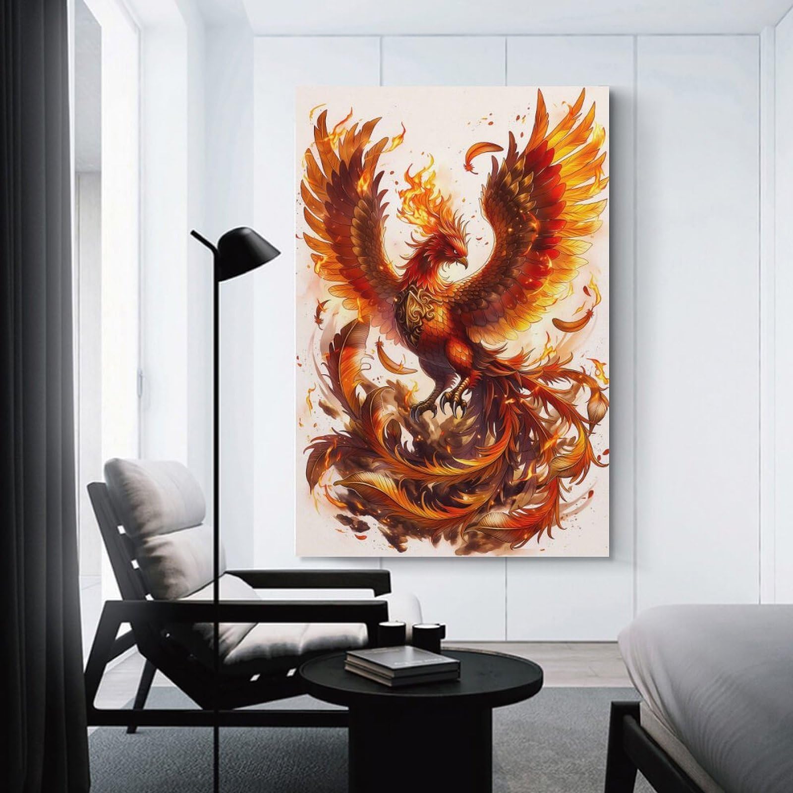 Junmoney Fiery Phoenix in Flight Home Decor Wall Art, 24x36inch(60x90cm), for Calm Bedrooms, Home Corners Or Flats, Canvas Wall Decor for Personal Spaces