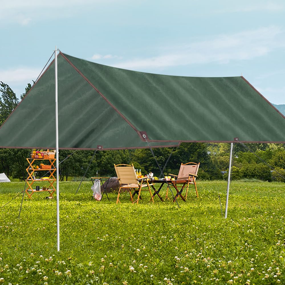 Telone Impermeabile Da Campeggio 3x3 M – Leggero, Antivento, Con Picchetti E Corde – Verde Militare