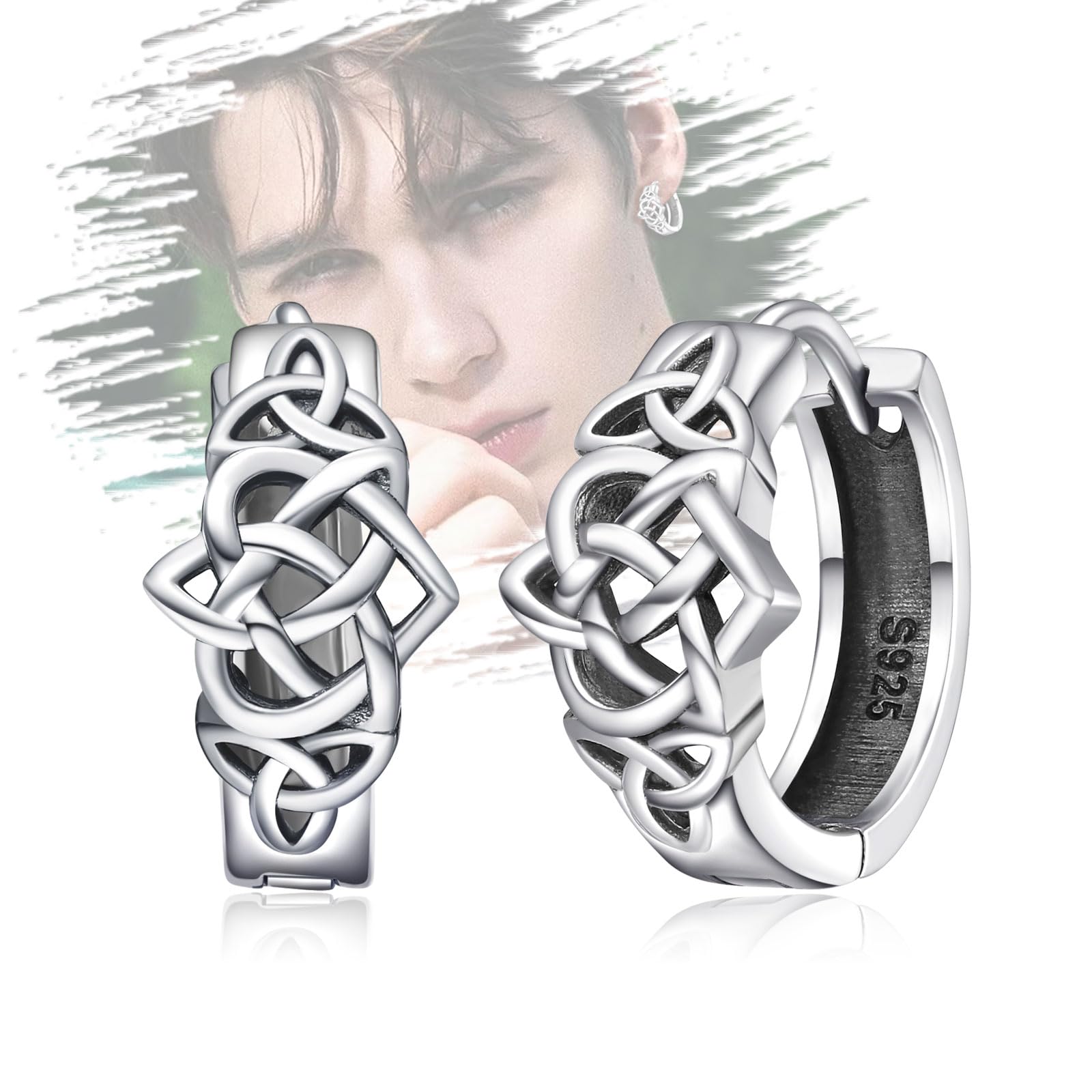 LES OSEWANorse Viking Runes Celtic Hoop Earrings for Men Boys Women Black Viking Earrings Jewelry Gifts 925 Sterling Silver Huggie Hoops with Delicate Gift Packaging