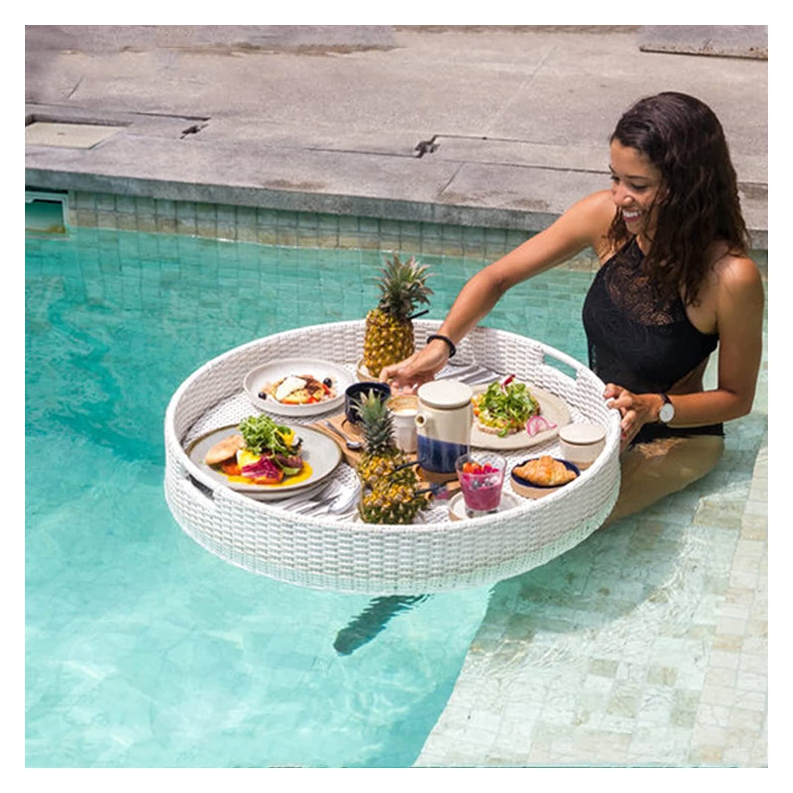 Luxury Floating Serving Tray Pool Tray Table, Round Floating Food Tray