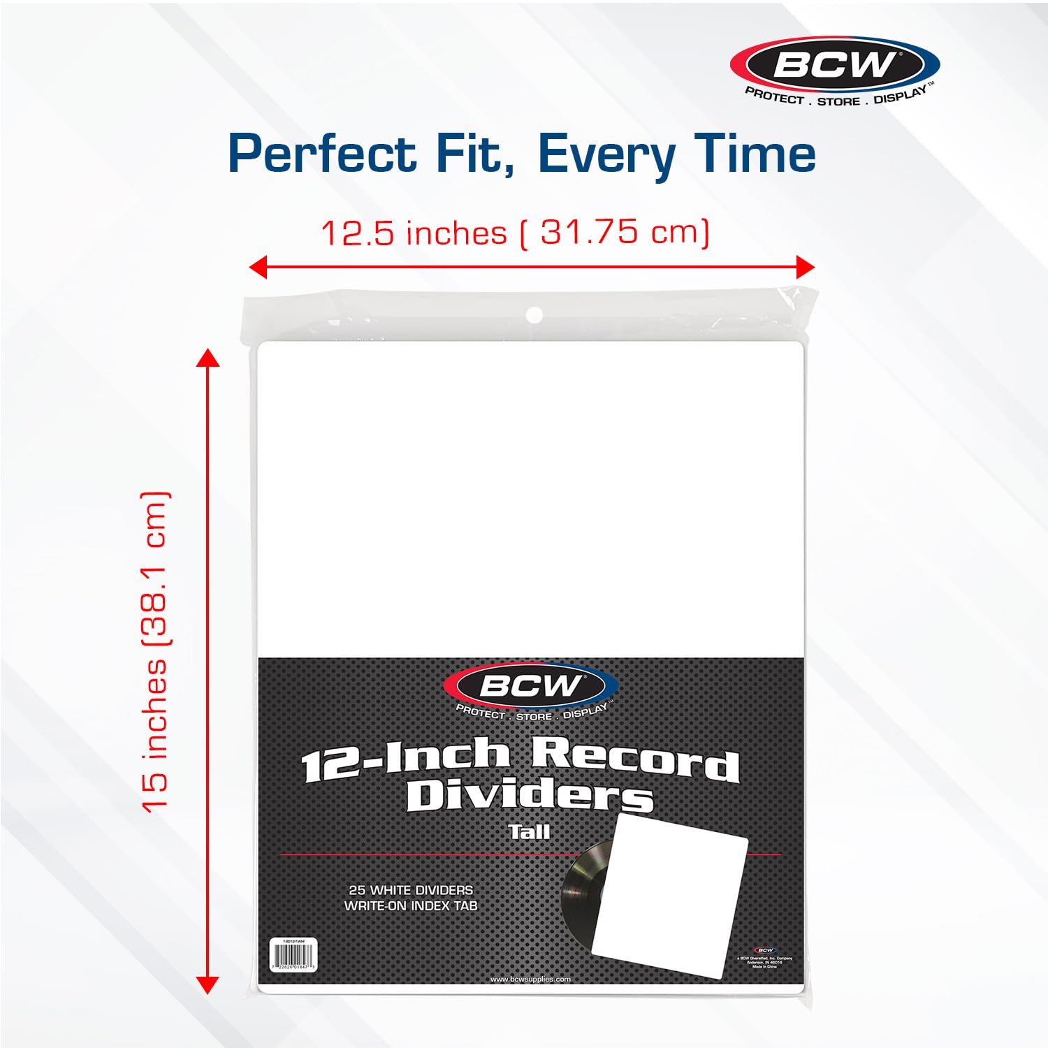 BCW 25CT 30cm RECORD DIVIDERS - TALL - WHITE