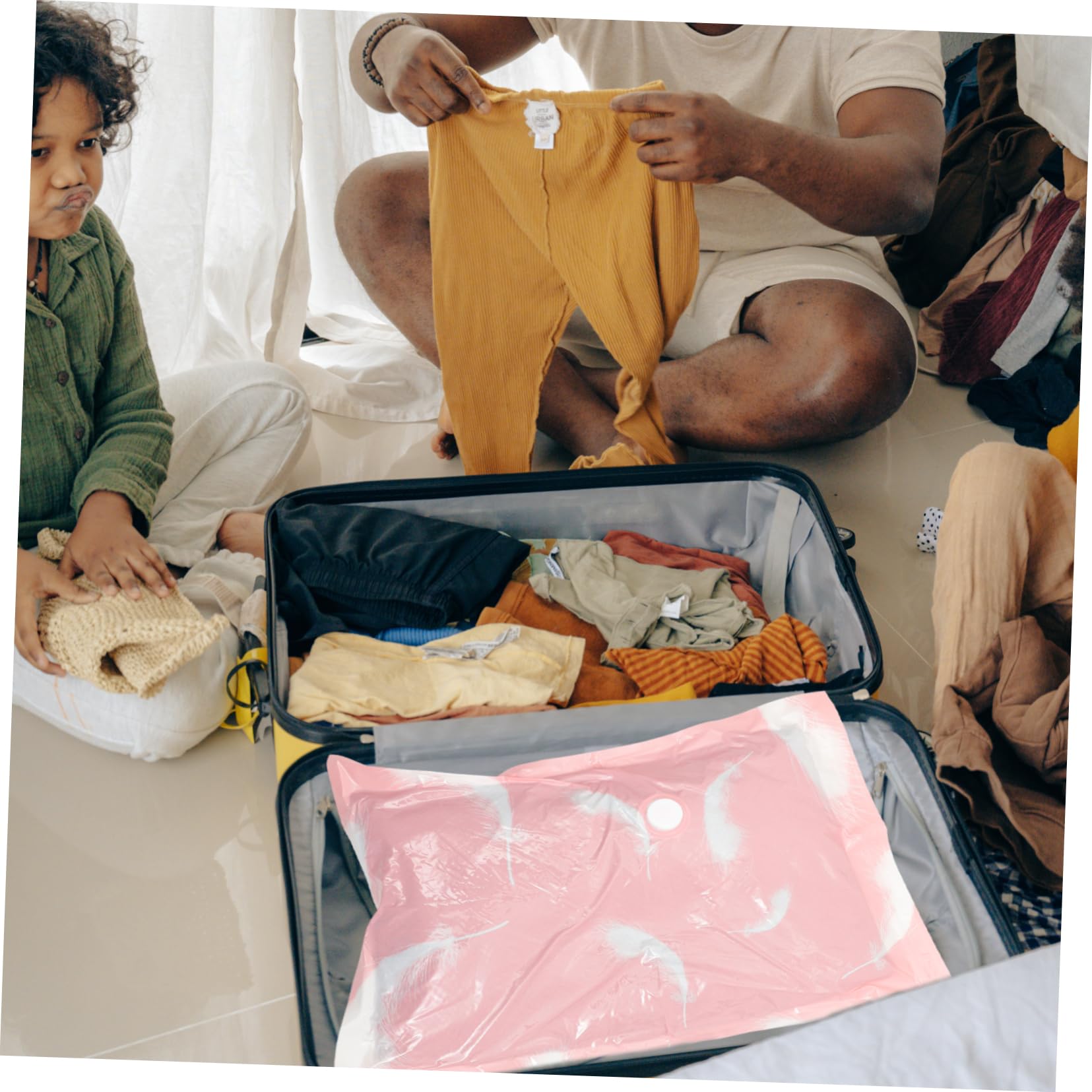 Ciieeo Bolsa de Compresión al Vacío para Edredones y Ropa de Cama Color Rosa, Plegable y Fácil de Transportar, Material Pa Pe Adecuado para Organizar el Hogar