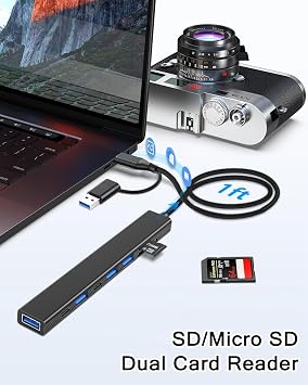 VIENON USB C Hub USB Hub 3.0 with SD Card Reader(8-in-1), USB Extender with Memory SD/Micro SD Card Reader, for Laptop, PC, MacBook, iPad Pro, iMac-Aluminum