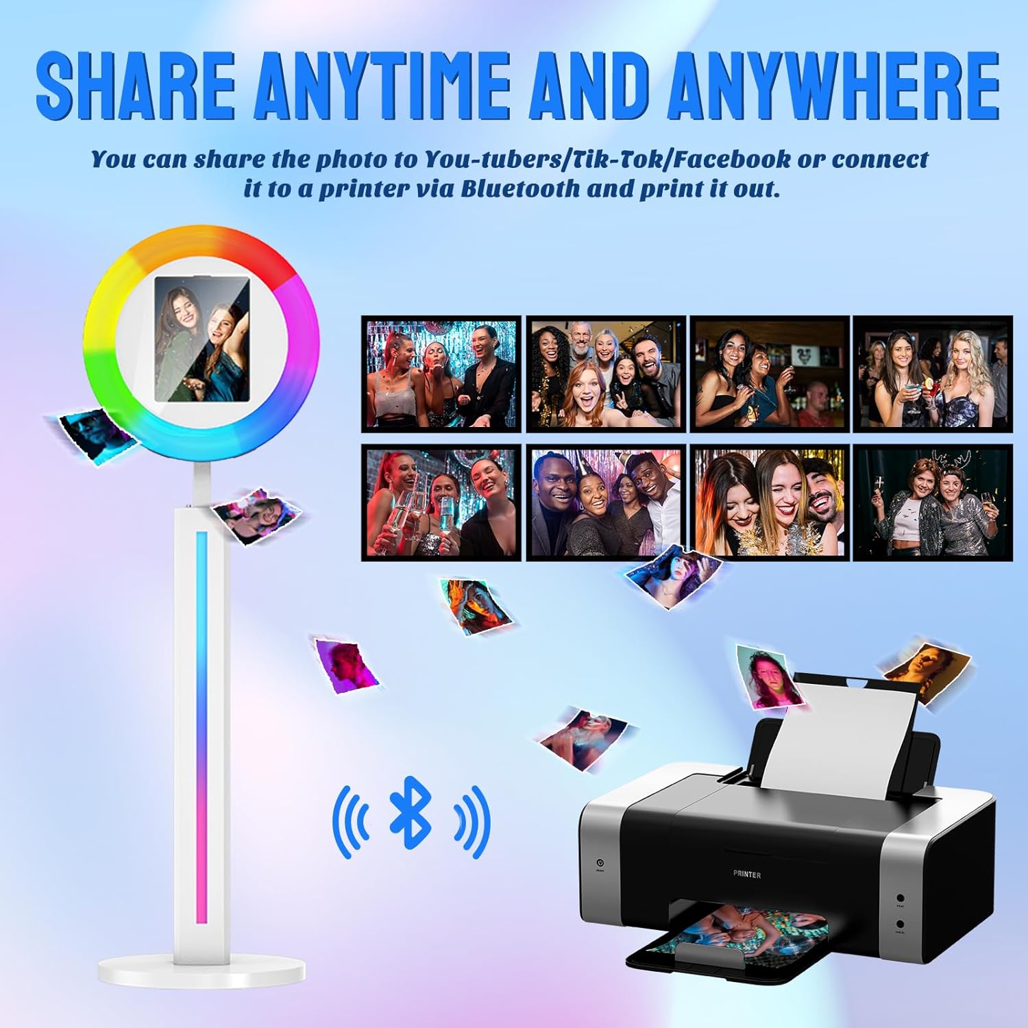 Portable Photo Booth Compatible with Any Ipad, 2 Months ChackTok PhotoBooth VIP Member,RGB Music Sync, Software APP,Remote Control, Ring Light,Selfie Photo Booth with Flight Case White