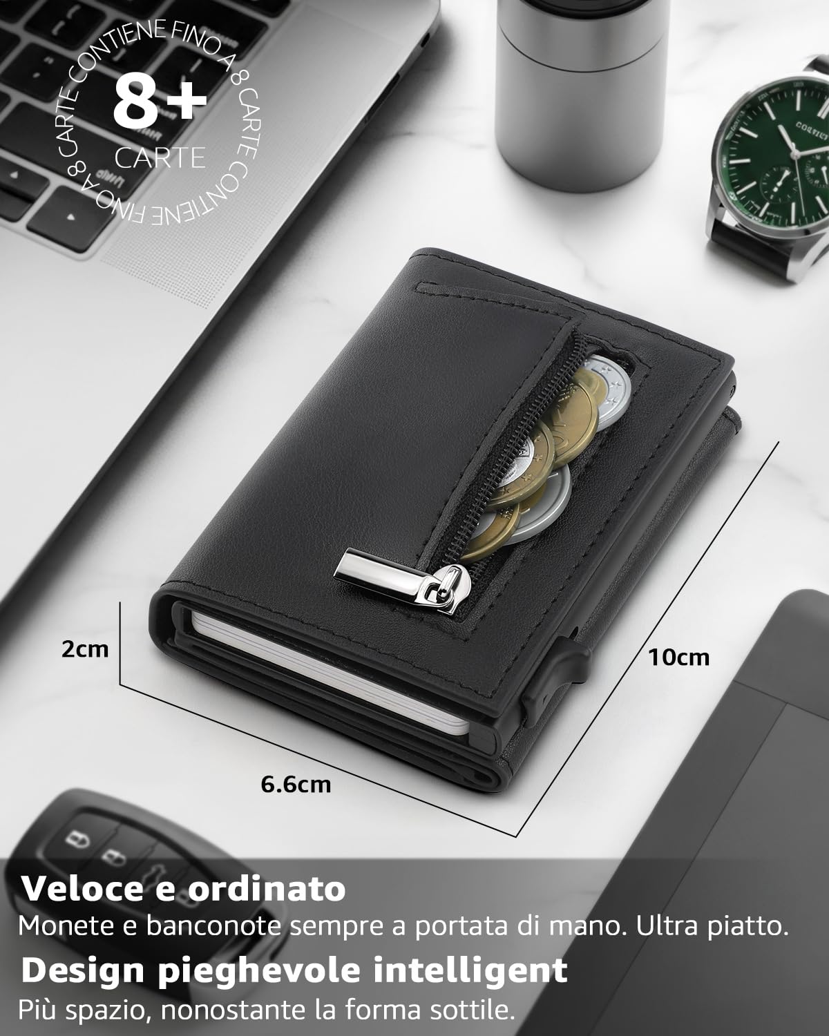TEEHON Portafoglio Uomo Slim, Portacarte in Pelle con Protezione RFID, Porta Carte di Credito Uomo Piccolo, Porta Tessere con Portamonete e Scomparti Banconote - Confezione Regalo - NERO (A-05)