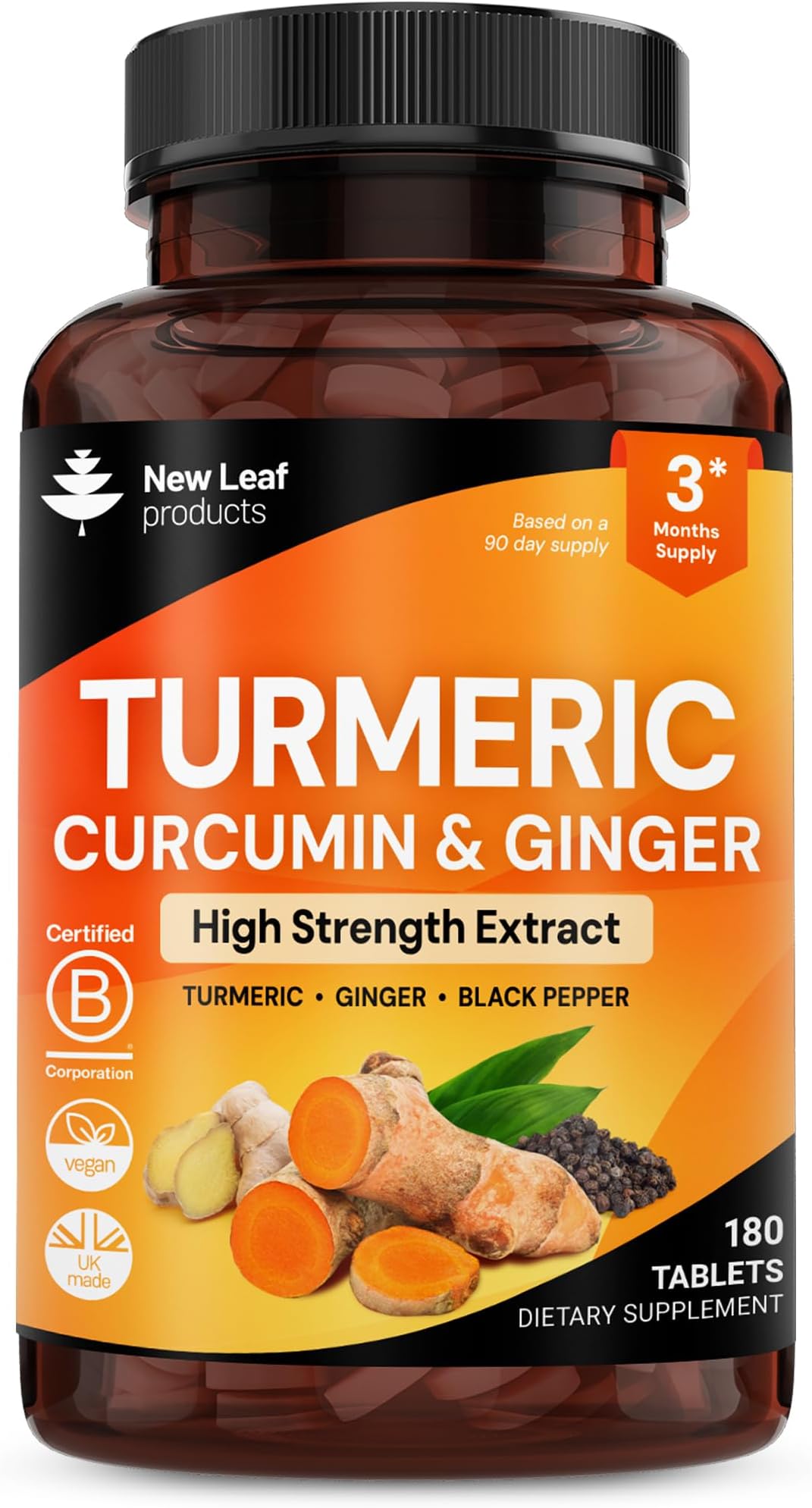 Turmeric Curcumin with Black Pepper & Ginger 2000mg Extract Active 95% Curcumin (6 Month Value Supply) High Strength - Curcumin Turmeric Supplements, Vegan, GMP, GMO Free Gluten Free, New Leaf