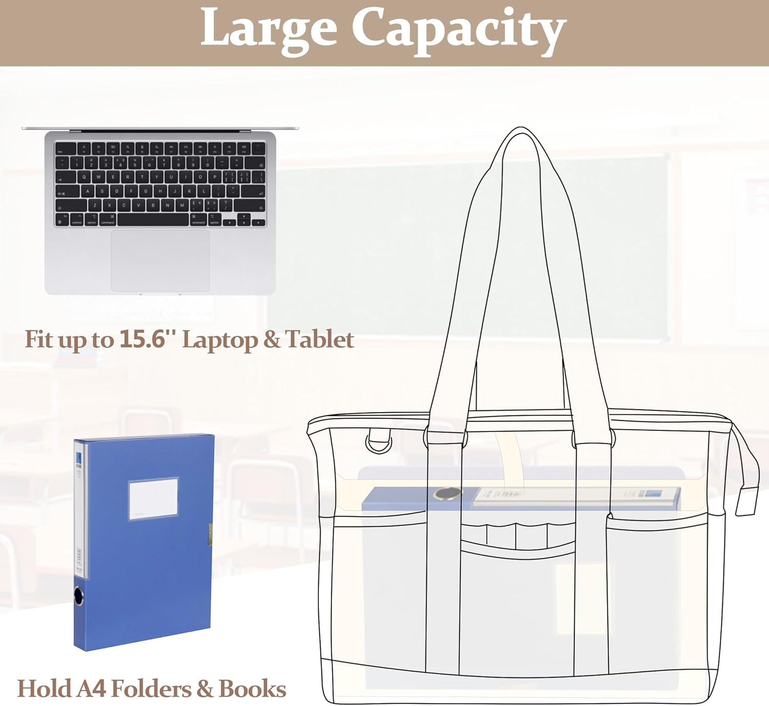 Damero Teacher Tote Bag with Padded Laptop Sleeve, Teacher Work Shoulder Bag for Office, Work or Travel, Gray - Image 7