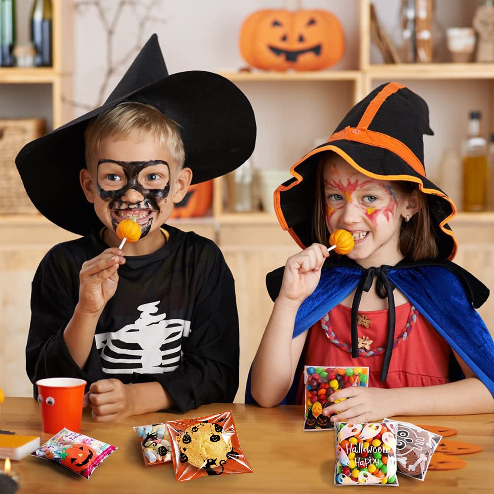 120 Sachets à Bonbons Halloween Transparents - 13x28 Cm, Avec 150 Bandes Torsadées, Pour Fêtes Et Distribution - 7