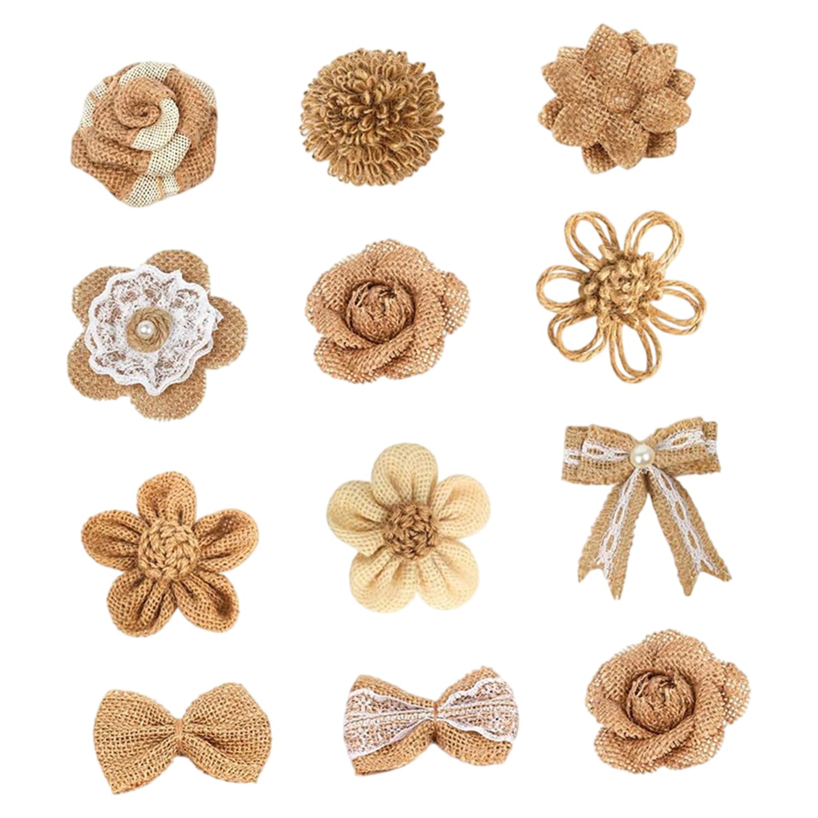 Tsophreniq 6 / 12Pcs Natural Linen Fabric Roses Flower for Arrangement Hair Accessories and Scrapbooking
