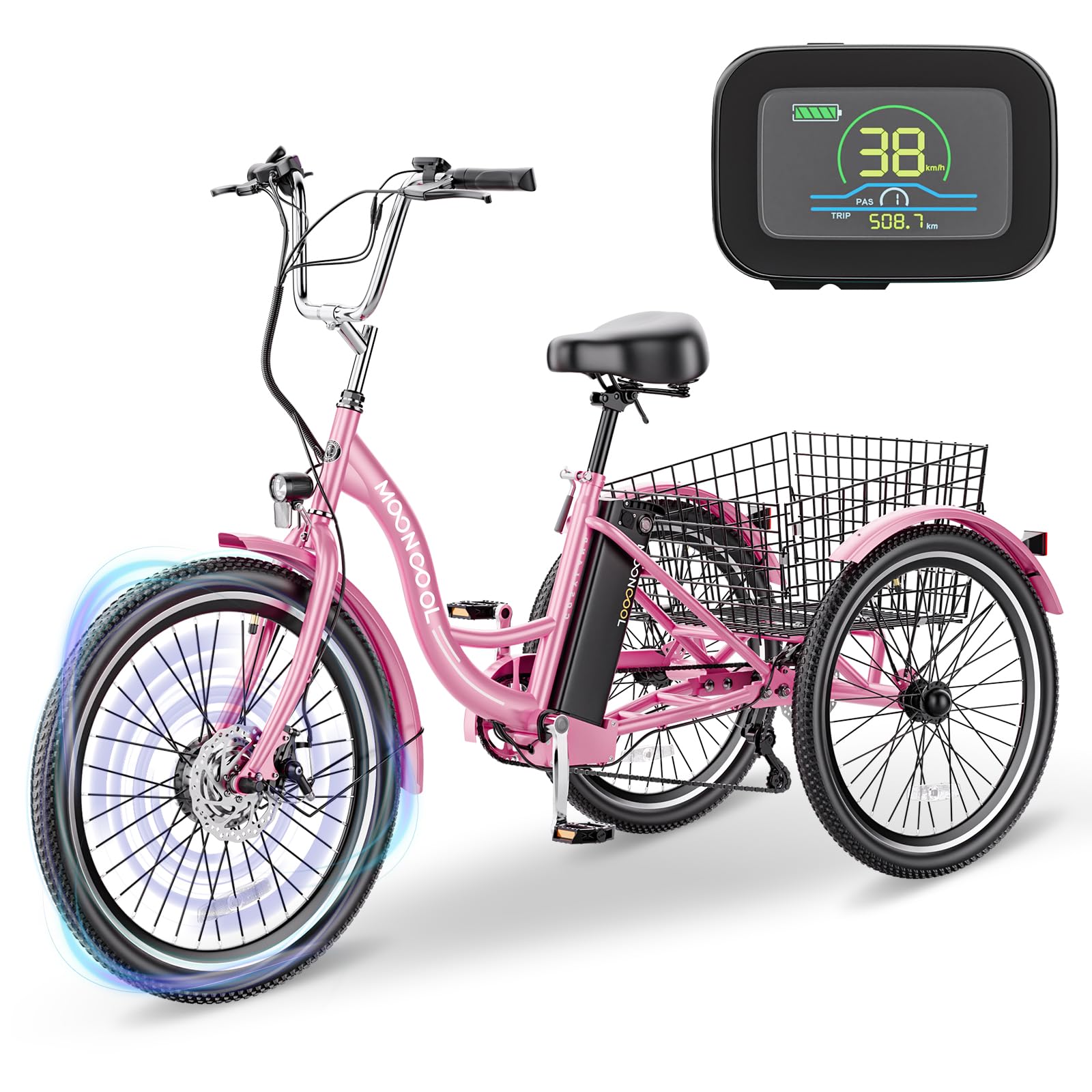 LILYPELLE Electric Tricycle for Adults, 350W 36V Electric Trike Motorized Three Wheel Electric Bicycle, 7 Speeds 3 Wheels 24" Adult Electric Tricycle with Large Basket