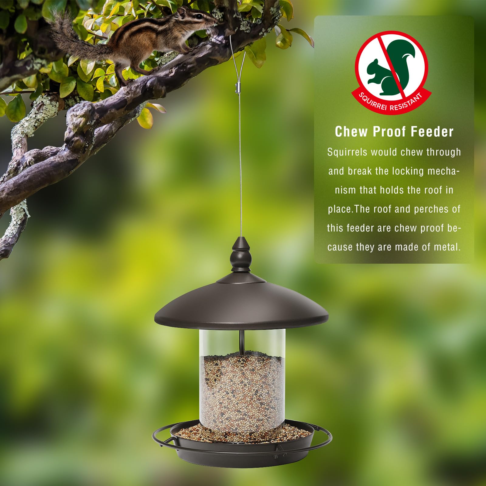 Paquete de 2 comederos para pájaros al aire libre, ardillas, a prueba de masticación, para pájaros de patio trasero. Bronce