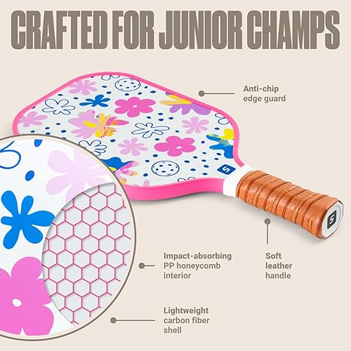 Miniatura 5 de Sportbit Kids Pickleball Paddles Set of 1 or 2 - Child Size Pickleball Paddle for Kids Small and Lightweight - Carbon Fiber Youth Pickleball Paddle
