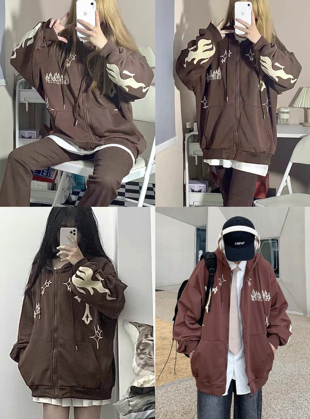 Y2k Felpa con cappuccio gotica da uomo e donna con zip e ricamo incrociato grafico abbigliamento estetico streetwear