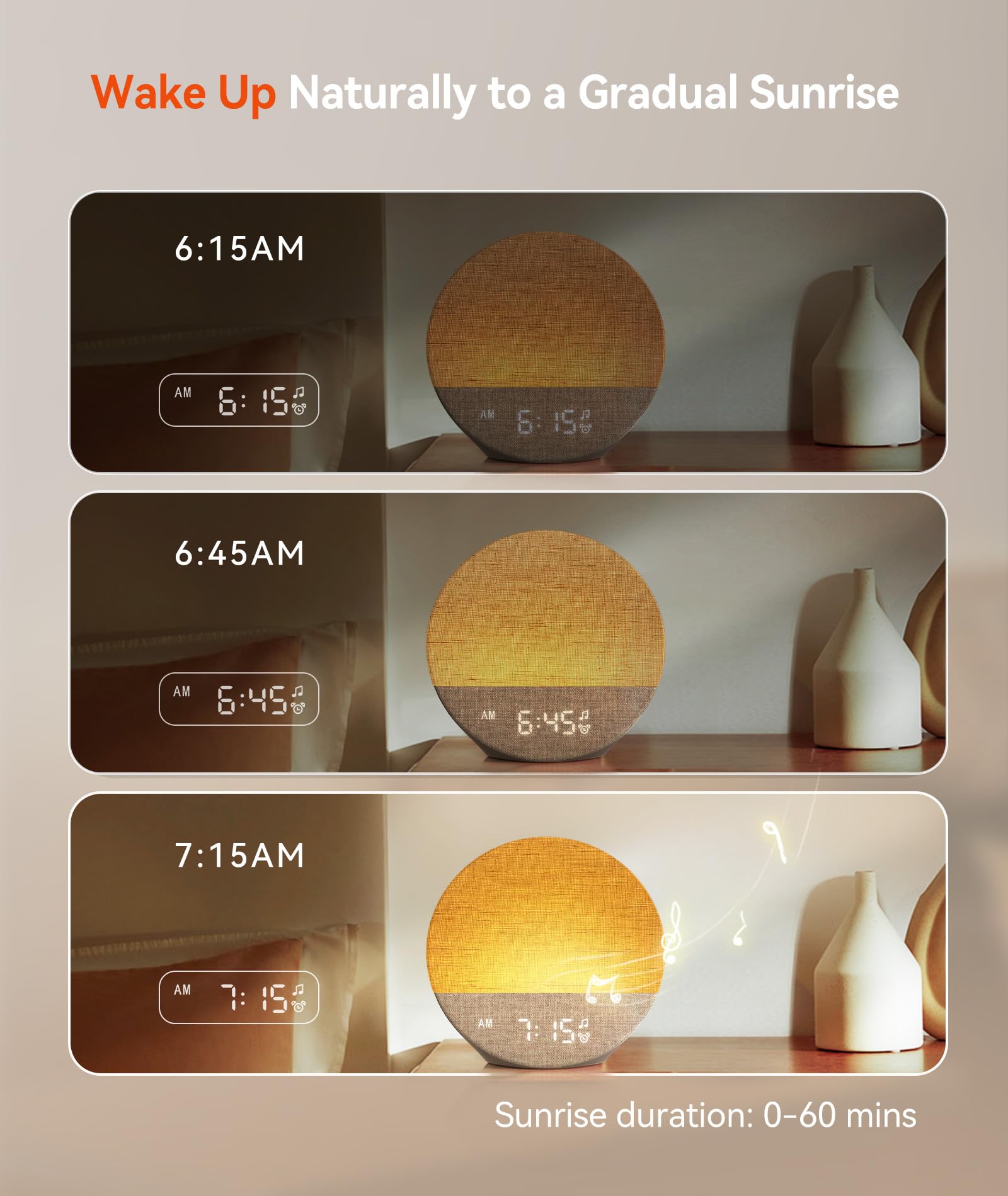 Dreamegg Tageslichtwecker mit Sonnenaufgang-Simulation, Sunrise Alarm Clock, Weißes Rauschen Gerät, 29 Klänge, Dimmbares RGB-Nachtlicht