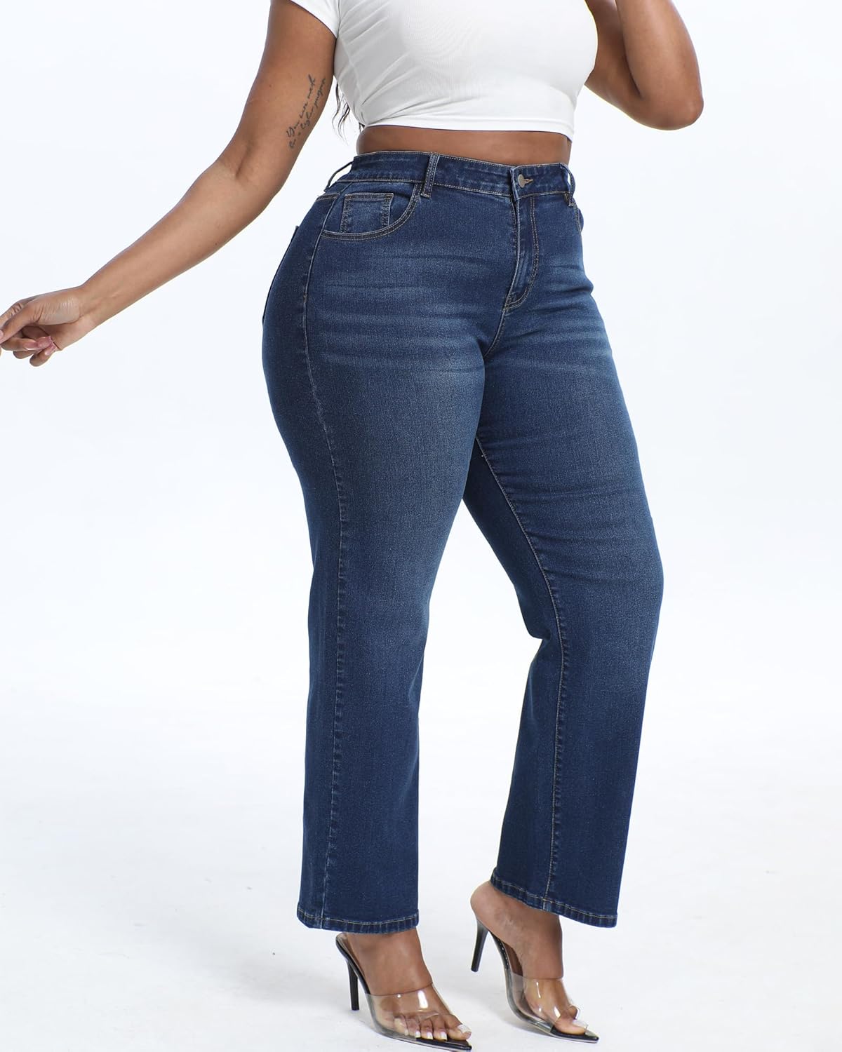 Plus Size Jeans for Curvy Women Straight Leg Stretchy High Waisted Casual Loose Denim Pants with Pockets - Image 4