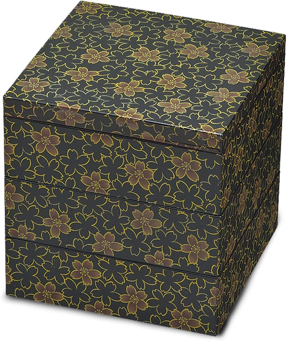 5.0 Triple Layer, Black, Cherry Blossom Flower Heavy Box, 150×150×160mm