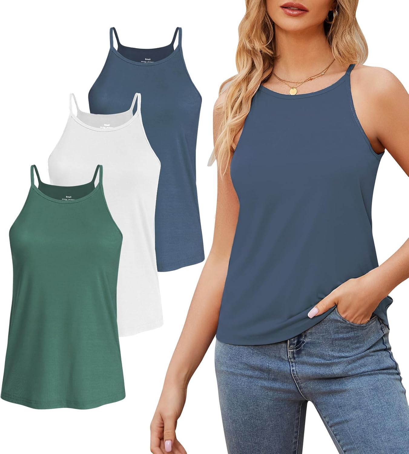 High Neck Tank Top for Women Camisole Trendy Sleeveless Shirts Loose Fit Cami Tanks 3 Pack