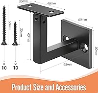 Vista 2 de 5 Pack Crystmetal 304 Stainless Steel Adjustable Swivel Handrail Bracket for Staircase , Square Stair Railing Bracket (Matte Black)
