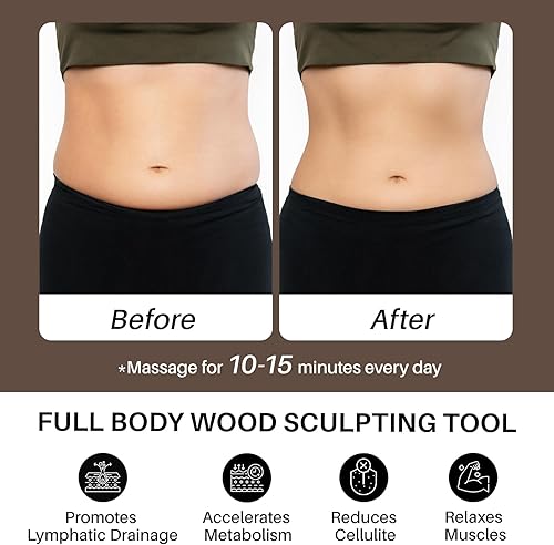 Miniatura 5 de Herramienta de masaje de terapia de madera para grasa del vientre, cepillo de masaje meridiano de madera para removedor de celulitis, masajeador de