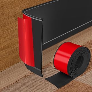 Kikerike 4x20 Ft Black Peel and Stick Vinyl Baseboard Trim - Flexible PVC Self-Adhesive Molding for Bathroom, Garage, Floor & Wall Protection