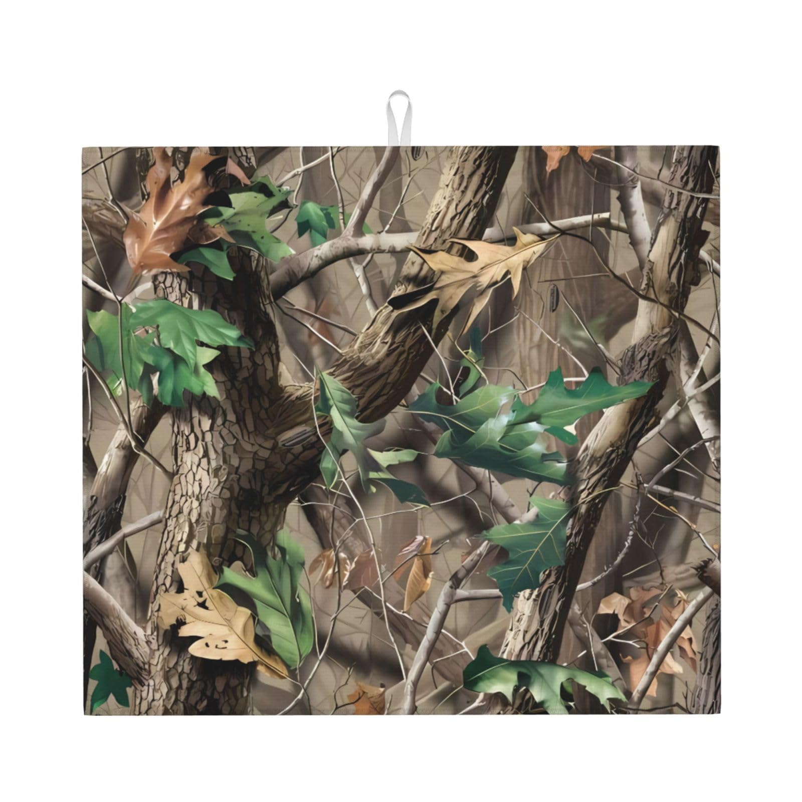 HJFCZH Hardwoods Green Camo Prints Kitchen Drying Mat – Absorbent Microfiber Throw for Dishes, Non-Slip Counter Cover, Quick-Drying Layer with Fade-Resistant Print
