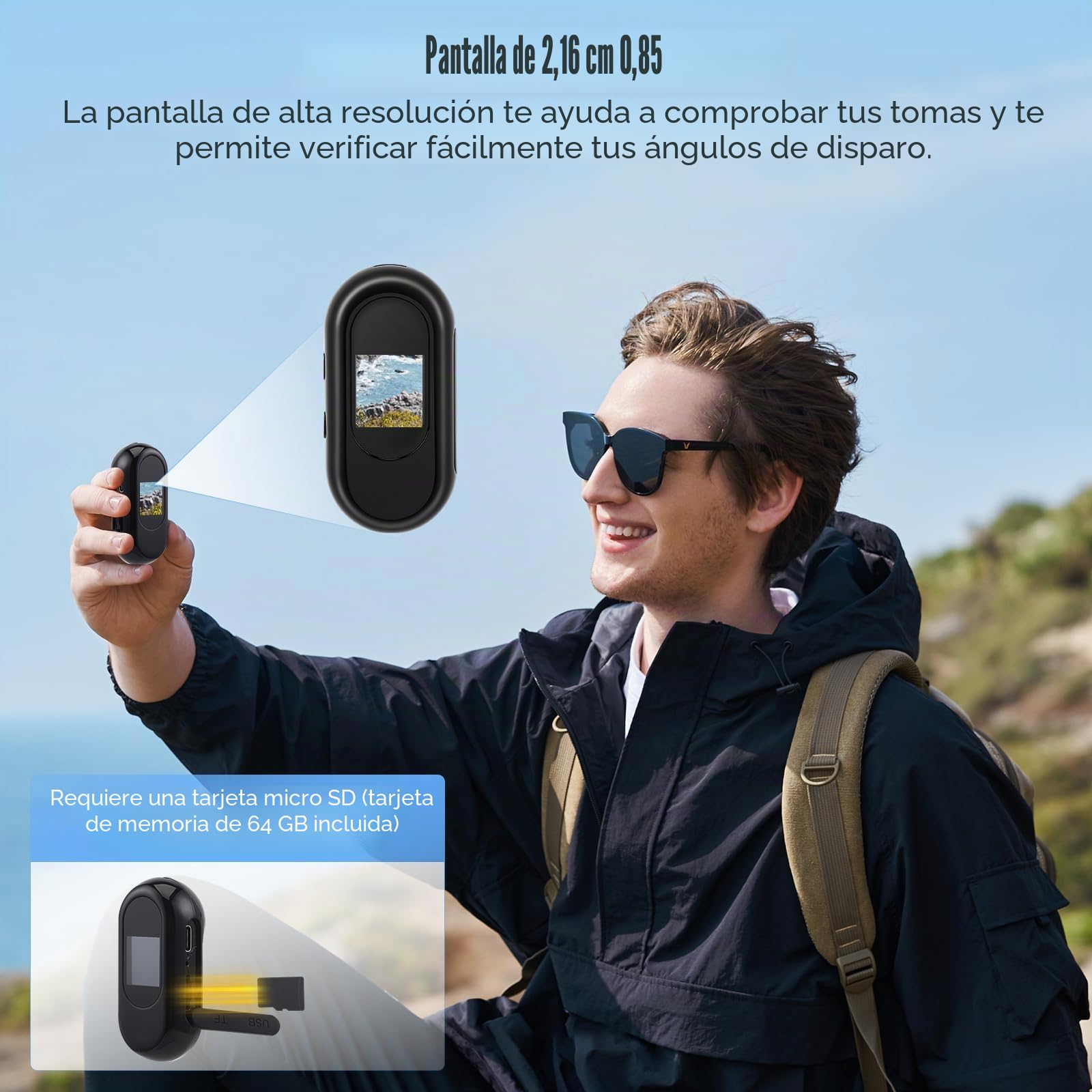 Minicámara de Acción 1080P - Cámara Corporal con Imán y Accesorios - Cámara para Casco de Moto, Bicicleta y Deportes - Cámara Portátil con Tarjeta SD de 64 GB, Grabación en Bucle, Resistente al Agua