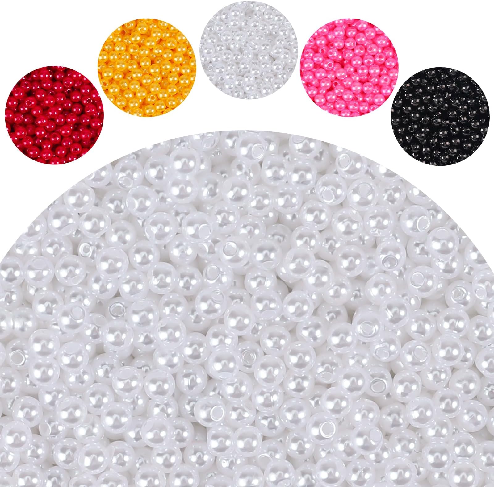 4000 PCS White Pearl Beads,4mm Pearl Beads for Jewelry Bracelets Making Kit Small Round Spacer Plastic Craft Beads Loose Pearl Filler Beads for DIY Craft Necklace Earrings