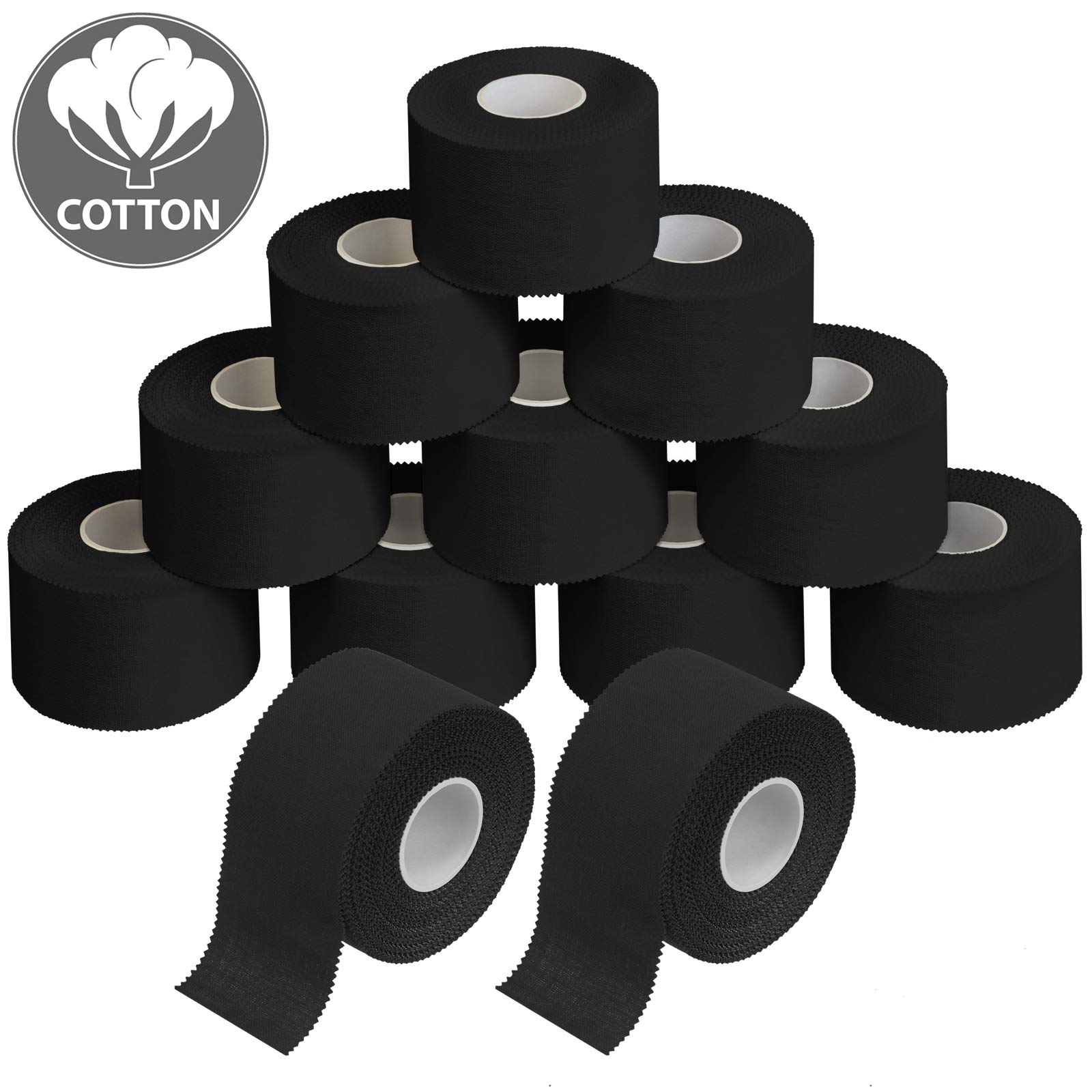 ALPIDEX 12 x Sport Tape 3,8 cm x 10 m Ruban Adhésif Sport Différente Couleurs Articulation Bandage Non Élastique Handball Football Volleyball, Couleur:noir
