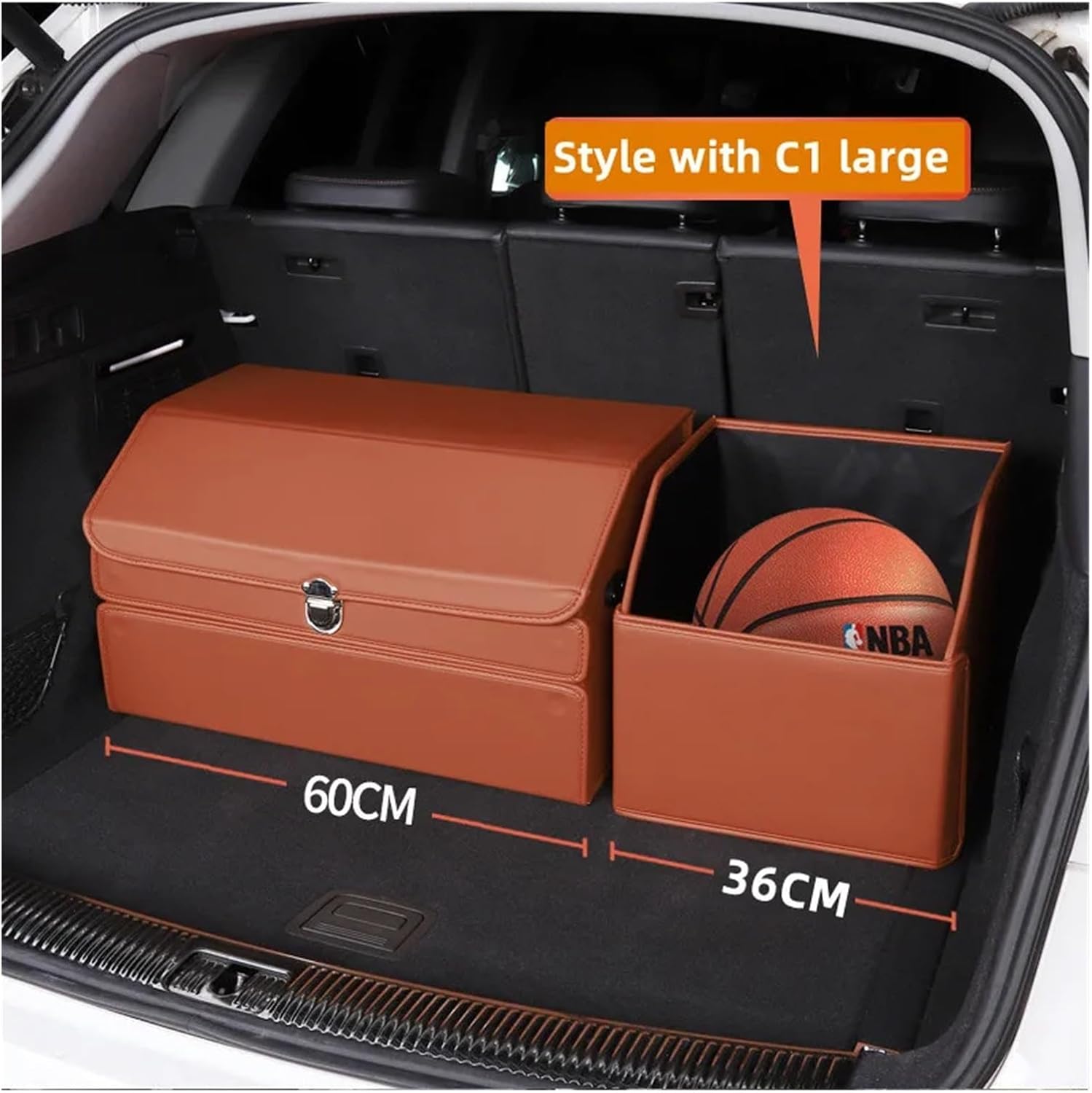Large Capacity Car Trunk Organizer Box with Lid - Leather Foldable Storage for Tools & Auto Accessories | Compatible for BMW/Benz/Tesla/VW | Multi-Use SUV/Sedan Organizer with Adjustable Compartm