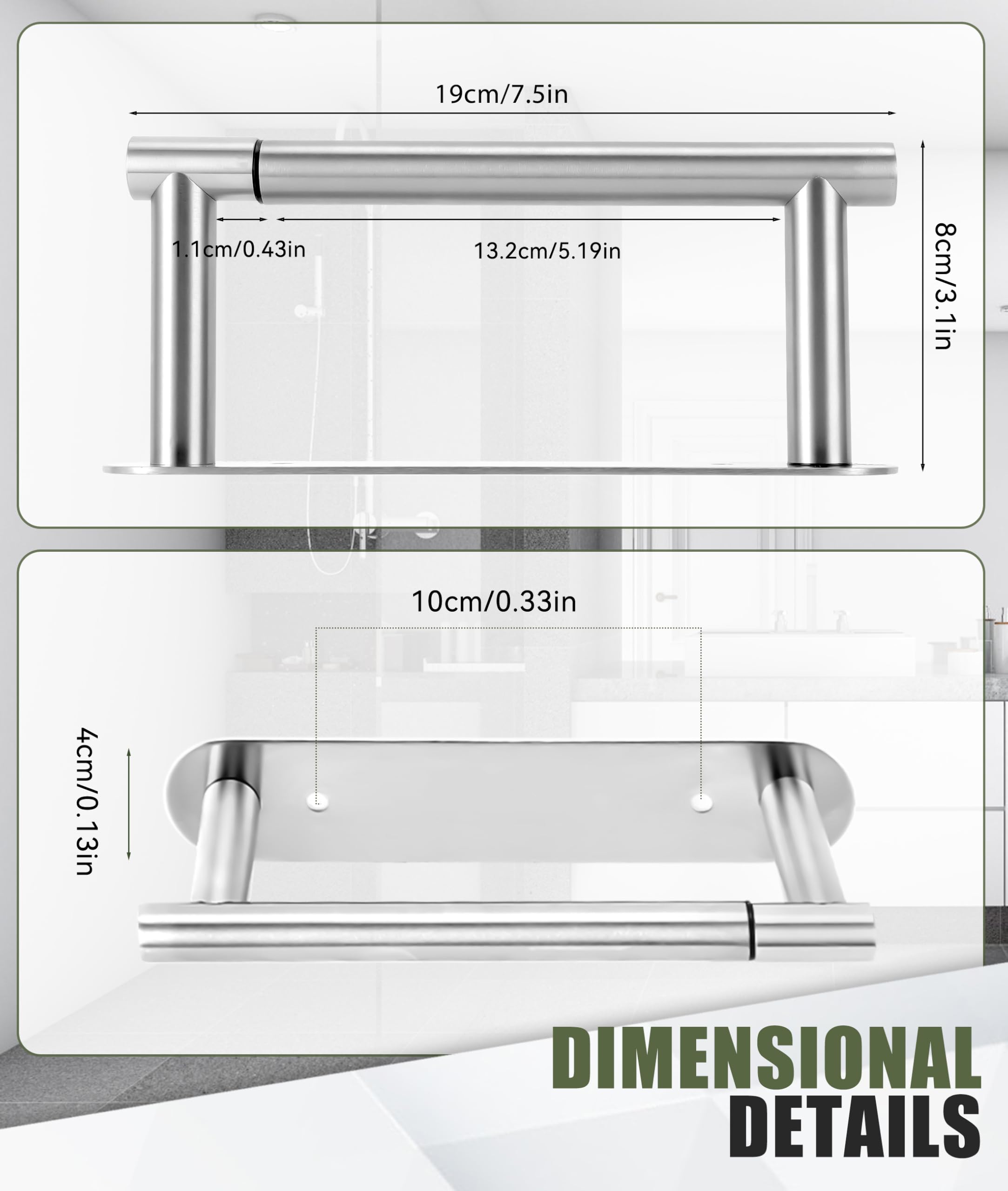 ZYODUOB Toilet Roll Holder, Stainless Steel with Double Post Pivoting, Wall Mounted for Bathroom, Wire Drawing, 18*10*5 - Image 3