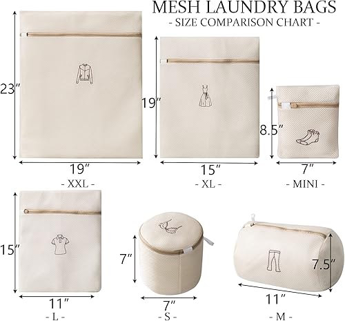 Miniatura 5 de CHYUANX Paquete de 6 bolsas de malla para ropa delicada, bolsas de lencería gruesas para lavandería con cremallera de alta calidad, bolsas de