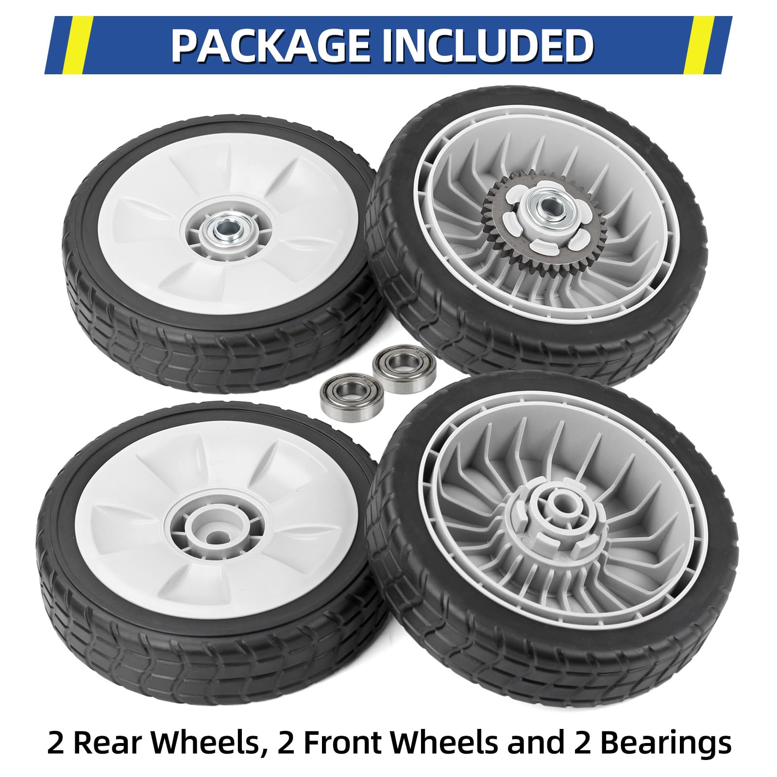 GICOOL Paquete de 4 ruedas HRR216 para cortacésped, 2 ruedas traseras 42710-VE2-M02ZE y 2 ruedas delanteras 44710-VL0-L02ZB para cortacésped Honda HRR216 HRS216 HRT216