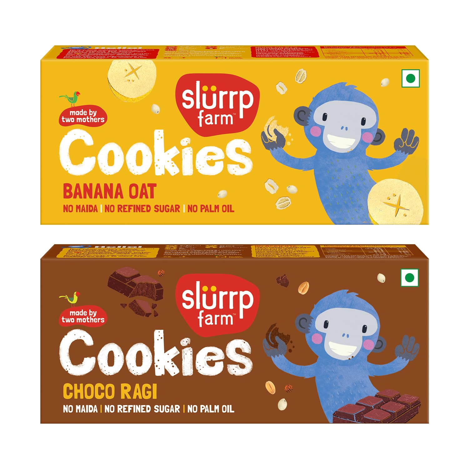 Slurrp Farm No Maida No Refined Sugar Banana Oat and Choco Ragi Cookies | Healthy Cookies Made With Multigrains | Pack of 2 | 80g
