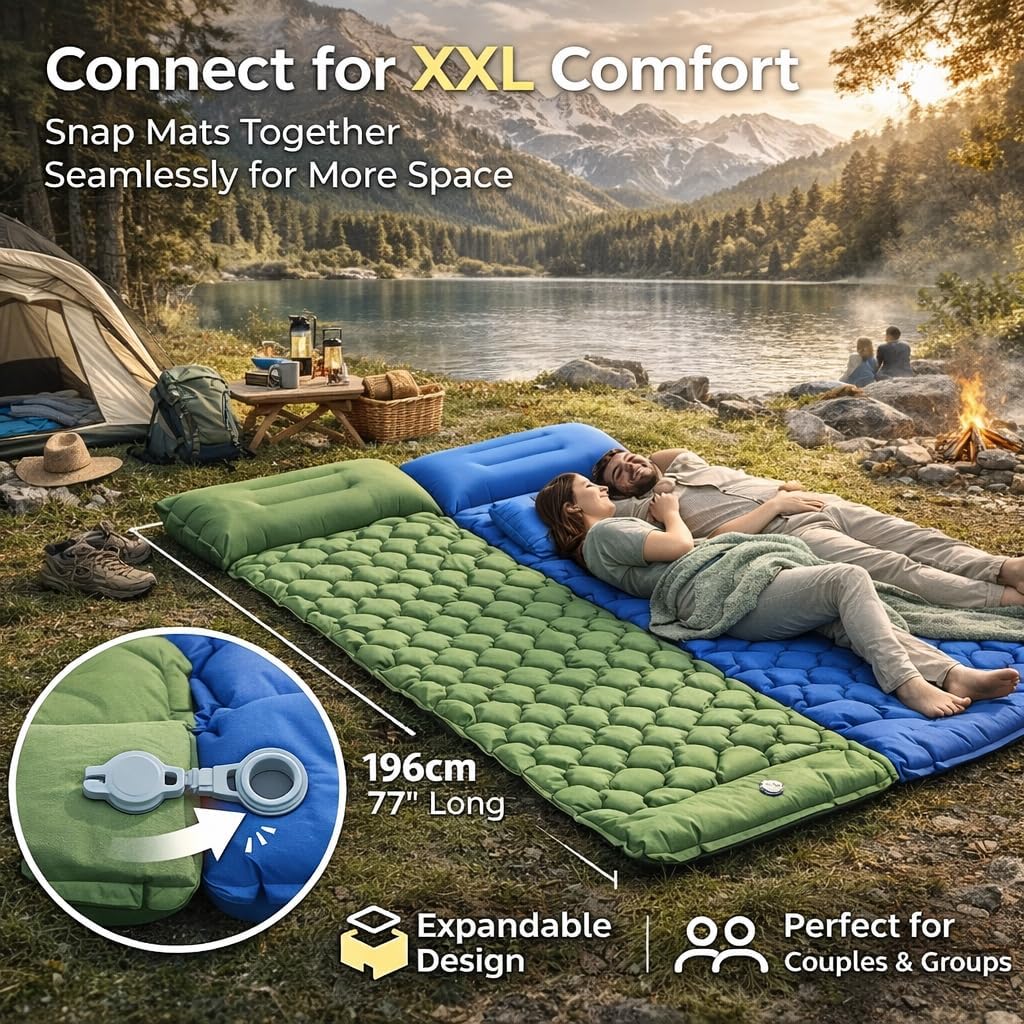 Lounge Mat - Your Portable Chill Zone, Thick Memory Foam Sleeping Pad for Outdoor Camping, Self Inflating Travel Air Mattress with Pump, Folding Backpacking Bed for Mat Hiking & Travel (Orange)