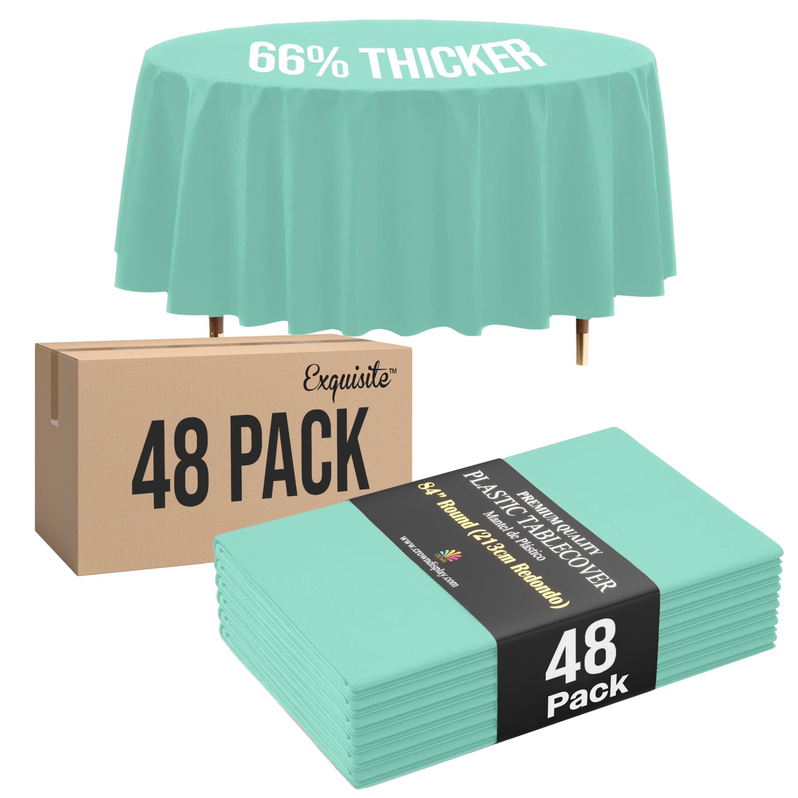 Exquisite 66% Thicker Mint Round Tablecloth 84" - 48 Pack