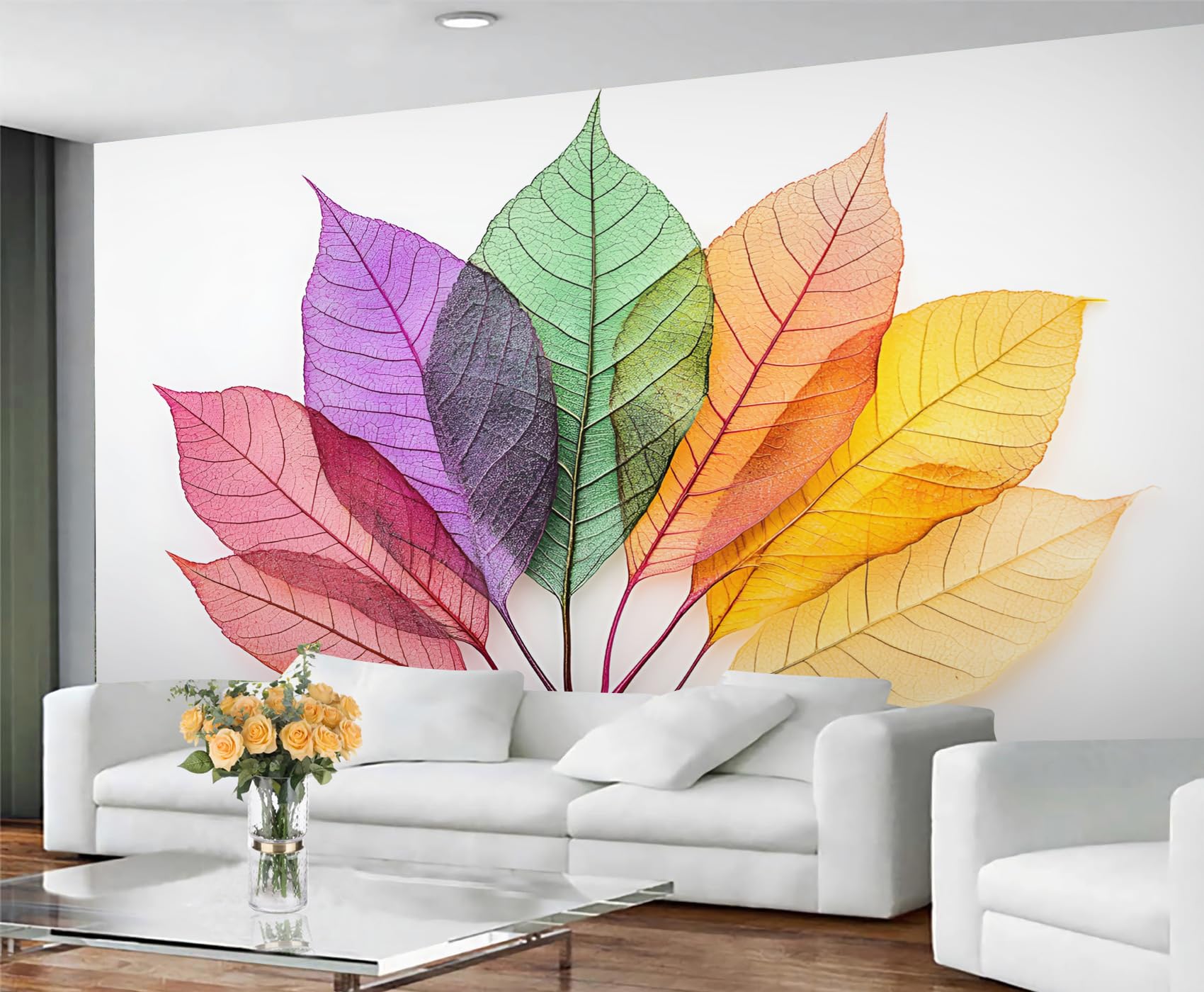 GIVLWF Wallpaper - Leaves Home Decor & Mural, Colorful Leaves Bedroom Wallpaper, Nordic Botanicals Wall Paper for Living Room, Large Wall Mural (Not Self-Adhesive) โ image 1
