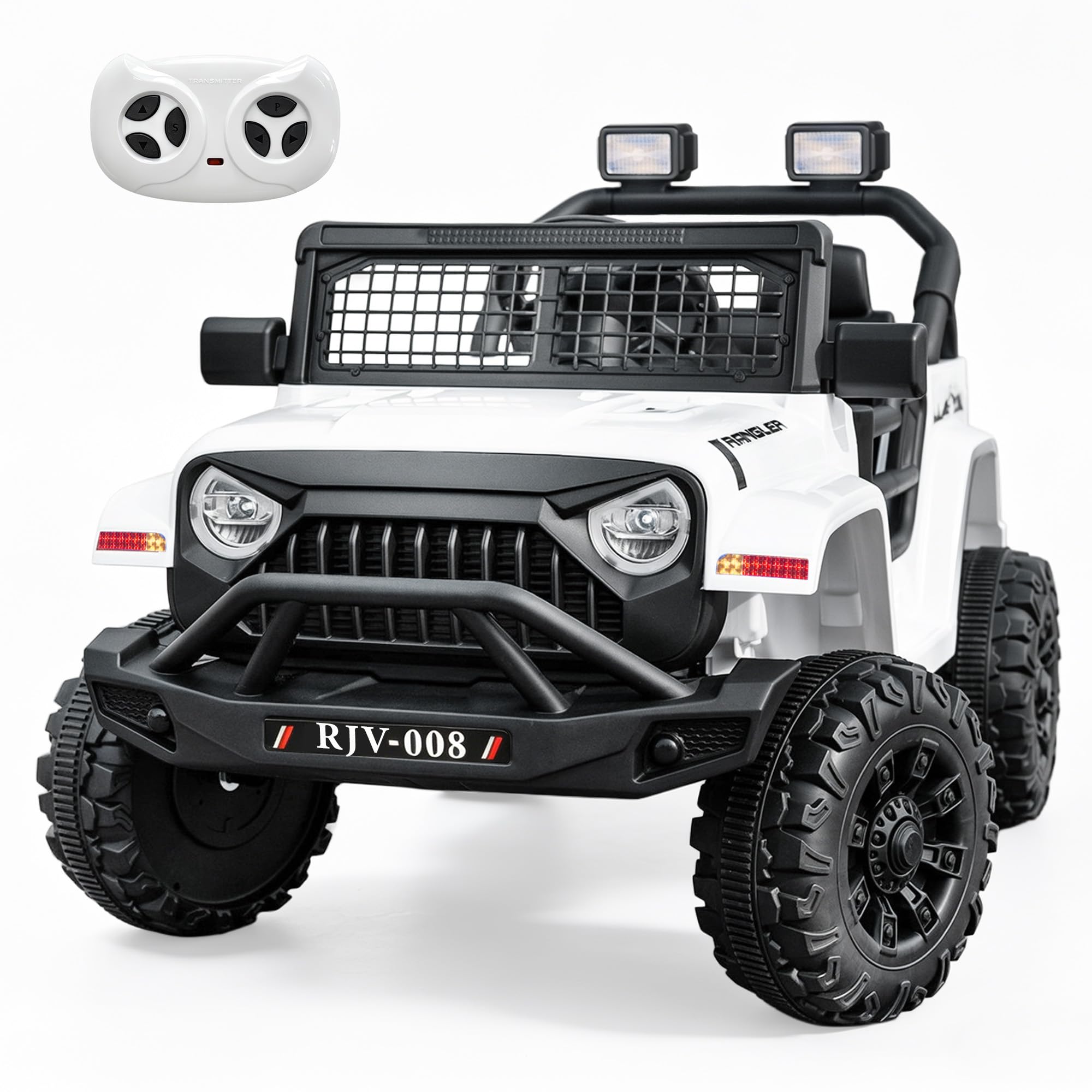 RJV 12V 7Ah Kids Ride On Truck, Electric Car, Parent Remote, White