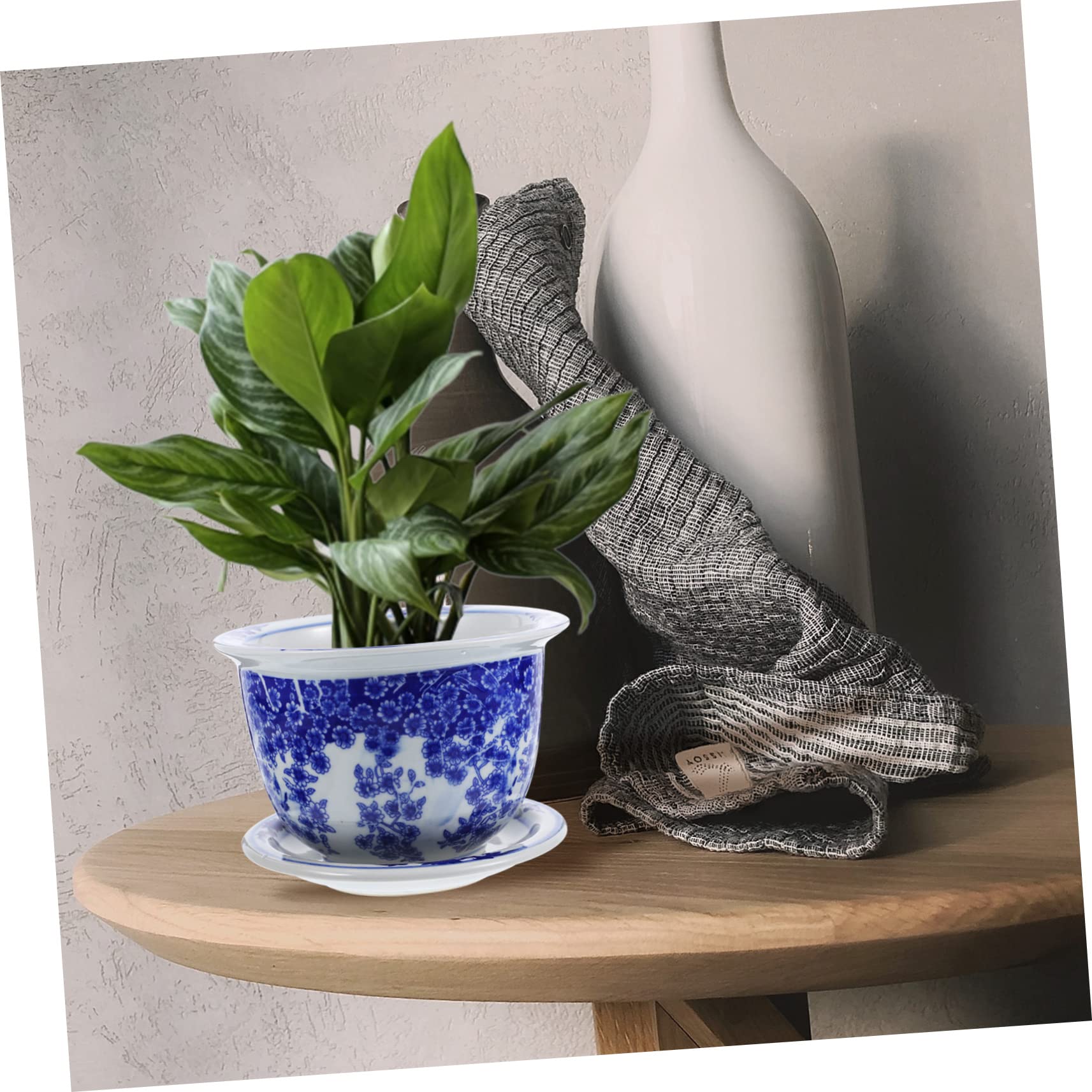 VANZACK Doniczki Bonsai Ceramiczna Doniczka Z Tacką Na Rośliny Doniczkowe Dekoracyjna Doniczka Z Otworem Drenażowym Do Domowego Biura