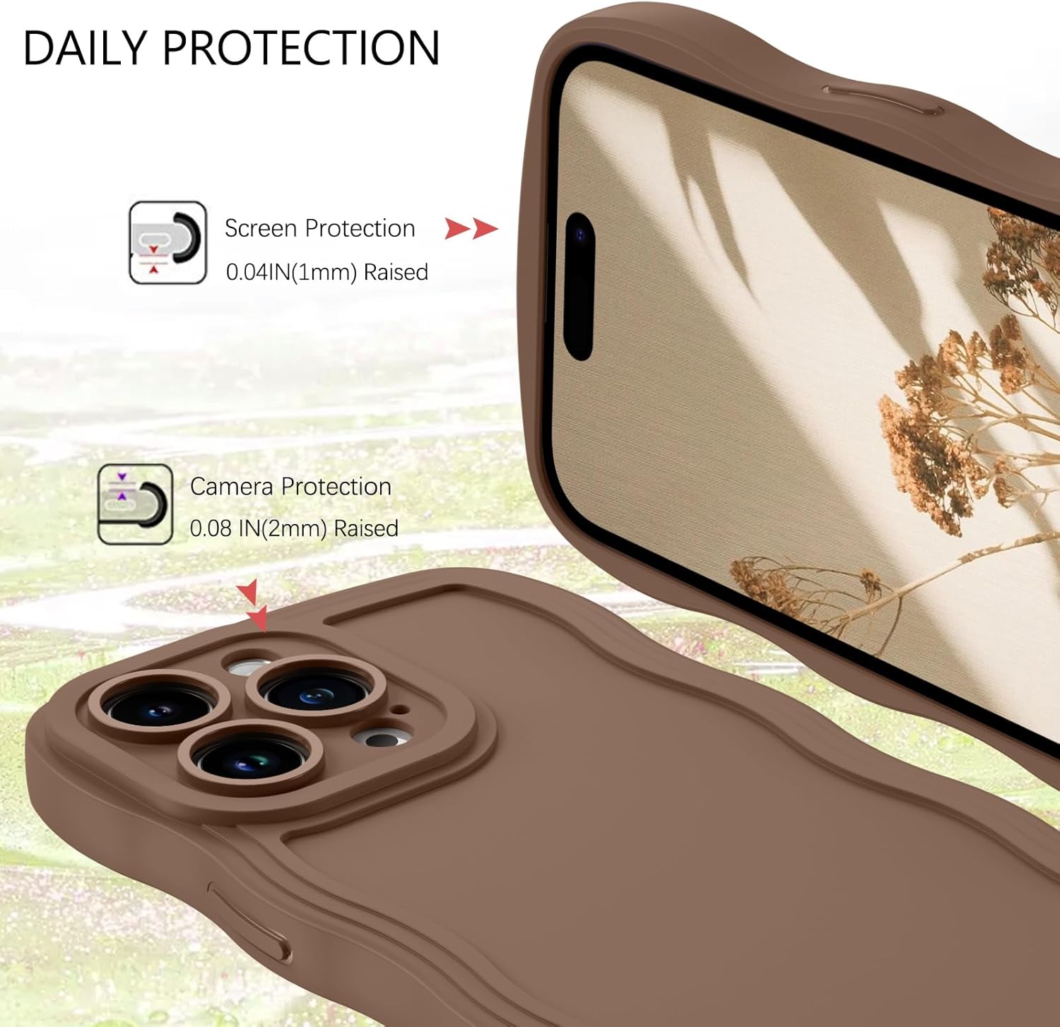 GUAGUA for iPhone 16 Pro Case with Wrist Strap, iPhone 16 Pro Wavy Phone Case, Cute Curly Wave Shape with Adjustable Wristband Kickstand Shockproof Anti Slip Cases for iPhone 16 Pro 6.3'', Brown - Image 5