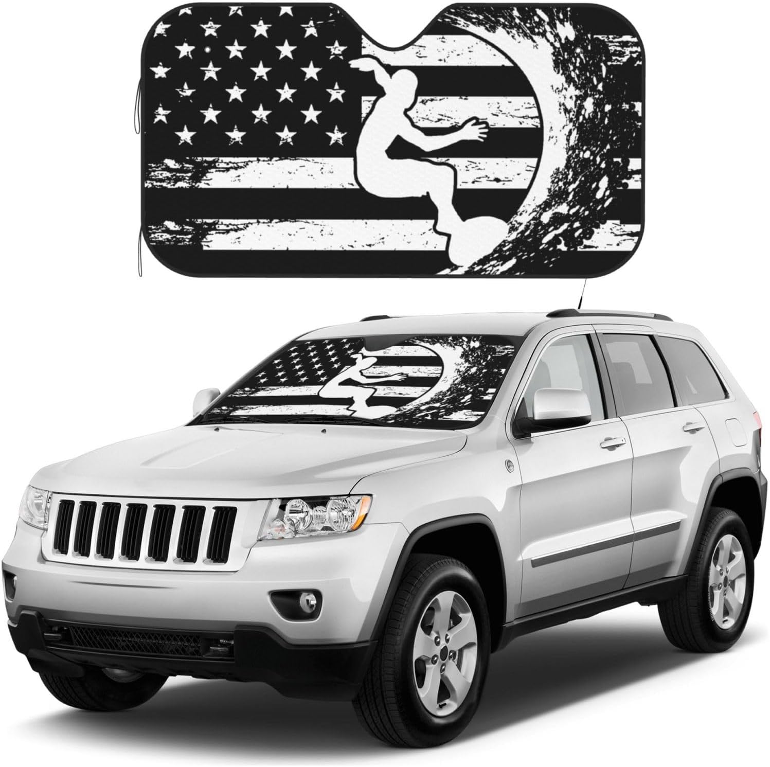 Surfing American Flag Foldable Car Windshield Sunshade Blocks Heat and Sun Glare Uv Rays