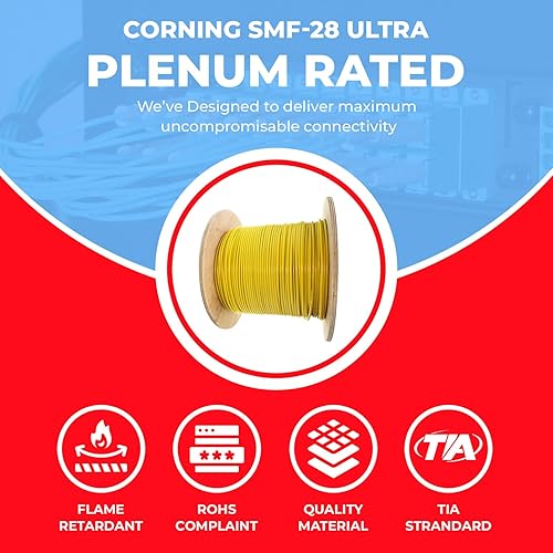 Miniatura 3 de Plenum Cable de fibra óptica de distribución interior de 12 hebras, OS2 9125 monomodo, Corning SMF-28 Ultra, amarillo, carrete, 1000 pies