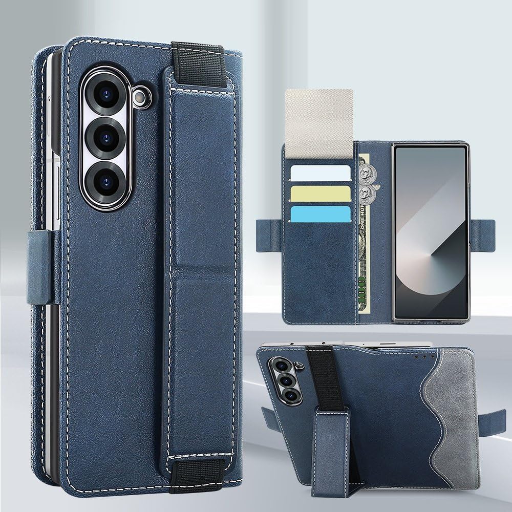 Etui na telefon komórkowy z klapką ze skóry PU, biznesowe, pasujące do Samsunga Galaxy Z Fold 7 6 5, z regulowaną podstawką, zielone, do Samsunga Z Fold 6
