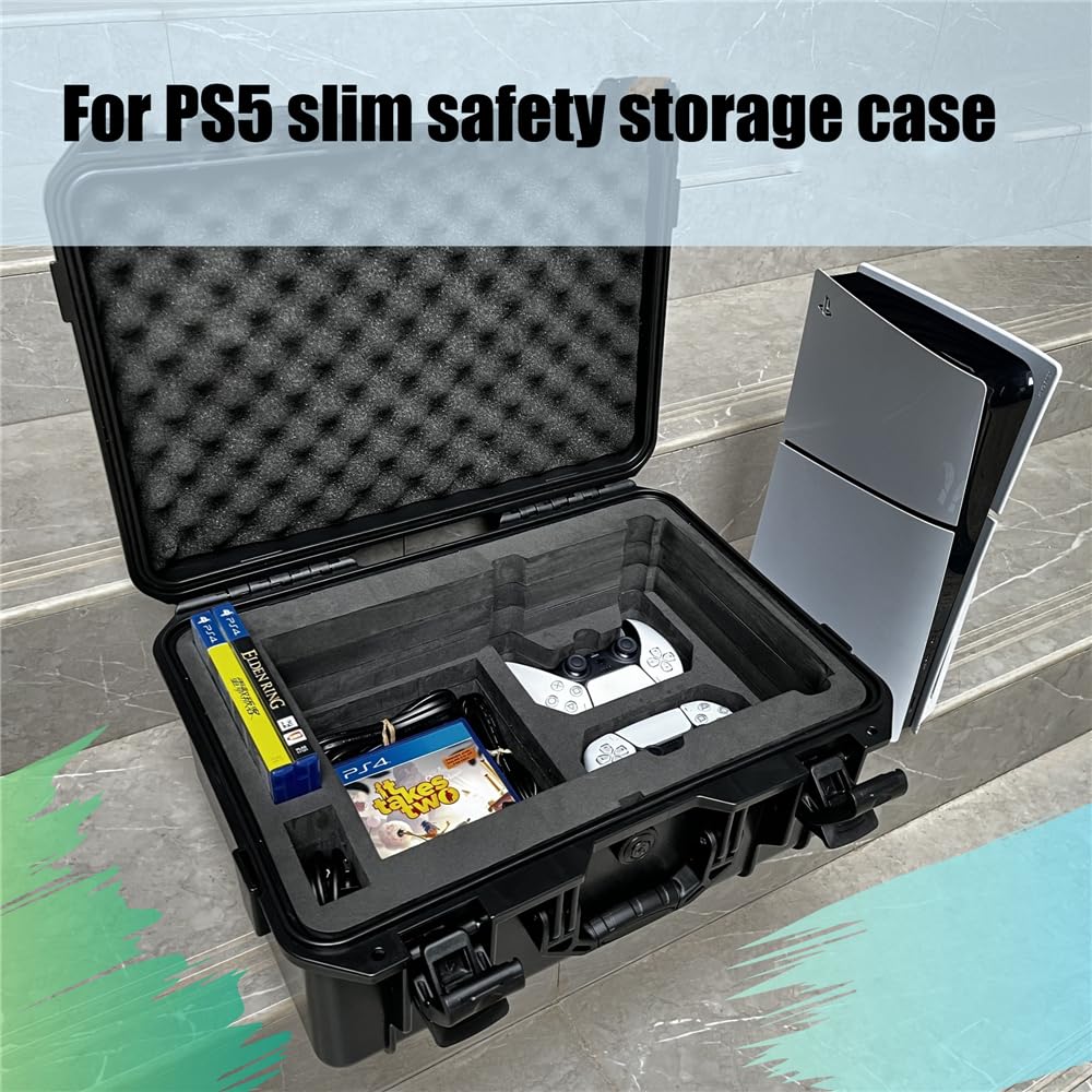 Funda de Transporte rígida para PS5 Slim, Estuche de Viaje Impermeable de Gran Capacidad Bolsa de Almacenamiento Consola para Playstation 5, Auriculares, mandos y Accesorios