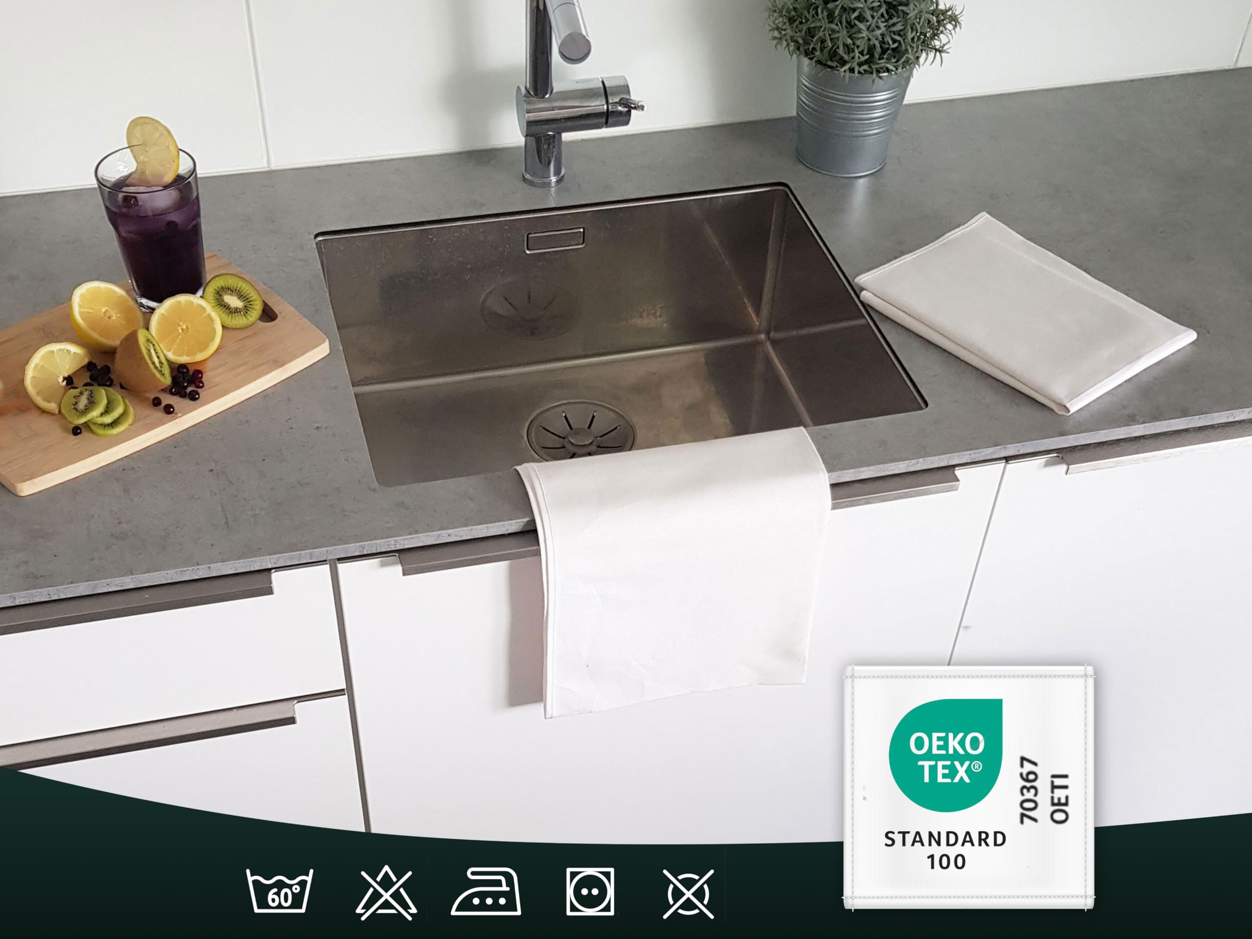 ZOLLNER 4 strofinacci, canovacci da cucina, misto lino, 50x70 cm, bianco grezzo