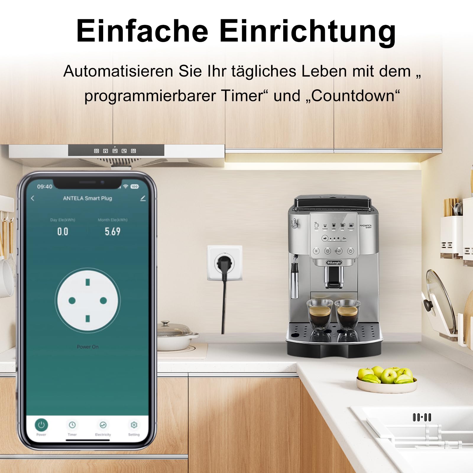 Prise Connectée WiFi 16A Intelligente – Sprachsteuerung & App, kompatibel mit Alexa, Google Home (2,4 GHz) – Überwachung, Energieverbrauch, Minutenzähler, – kompatibel mit Tuya, Smart Life (4 PACK)