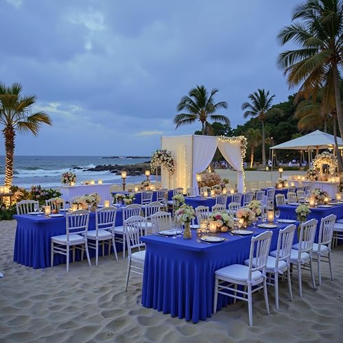 Miniatura 2 de Mantel de elastano de 6 pies para mesas plegables estándar, paquete de 3 manteles de color azul rey para fiestas, bodas, cócteles, banquetes,