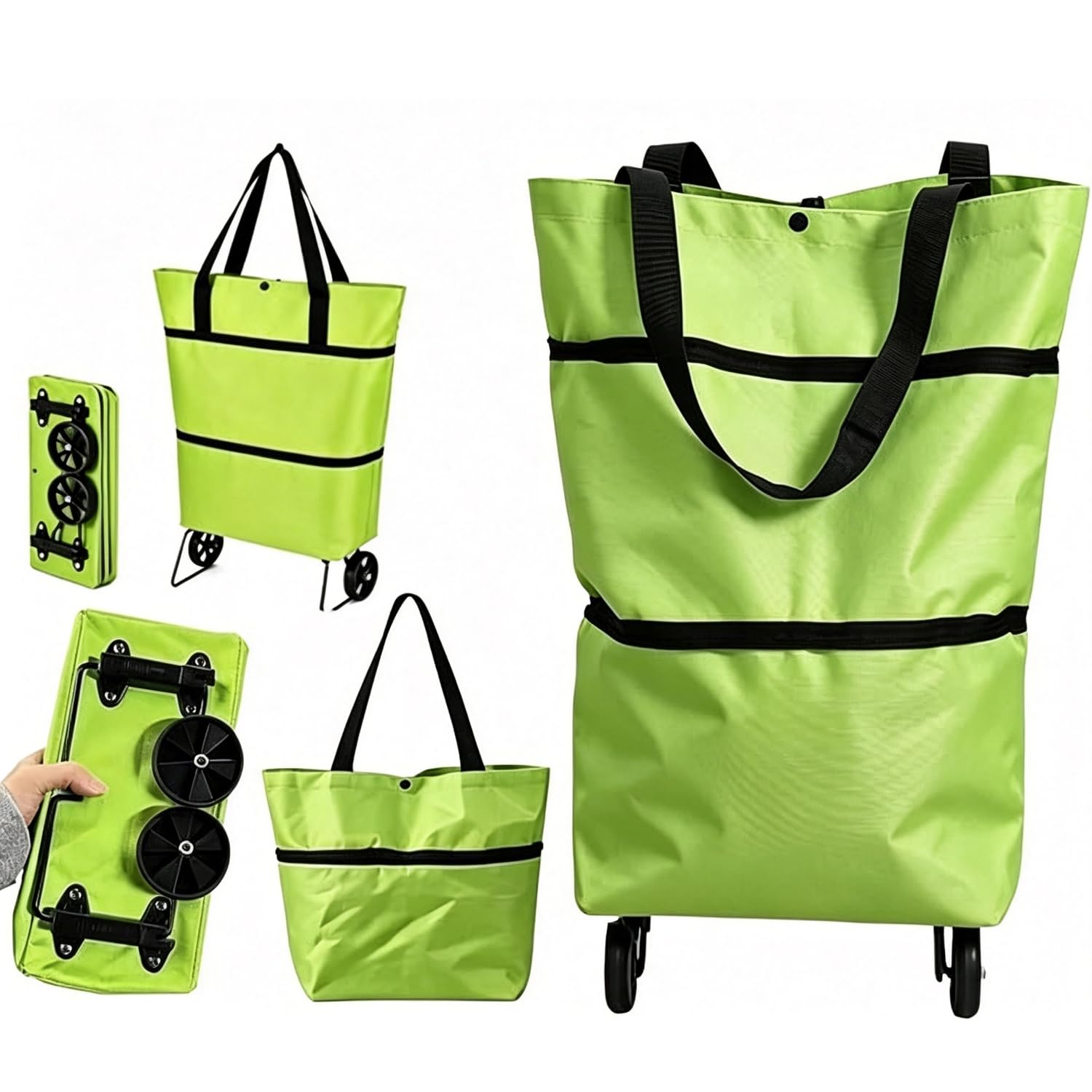 2-in-1 Foldable Shopping Cart Bag with Wheels Lightweight Grocery Trolley