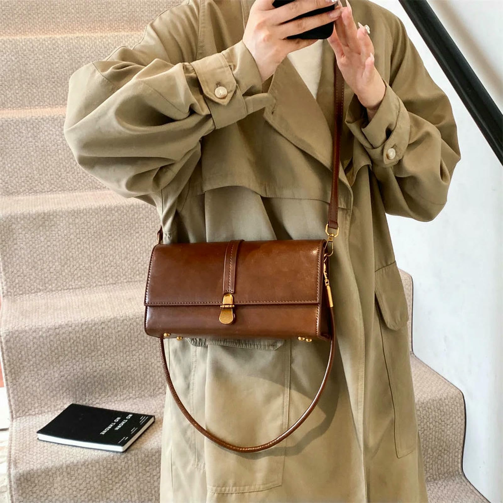 Torba retro z klapką ze skóry PU, mała kwadratowa designerska torebka na ramię, luksusowa torba kurierska dla kobiet
