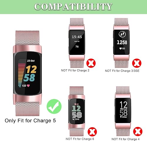 Miniatura 2 de BOTNUW Bandas de metal compatibles con Fit bit Charge 5 bandas para mujeres y hombres, correas de repuesto ajustables clásicas de acero inoxidable