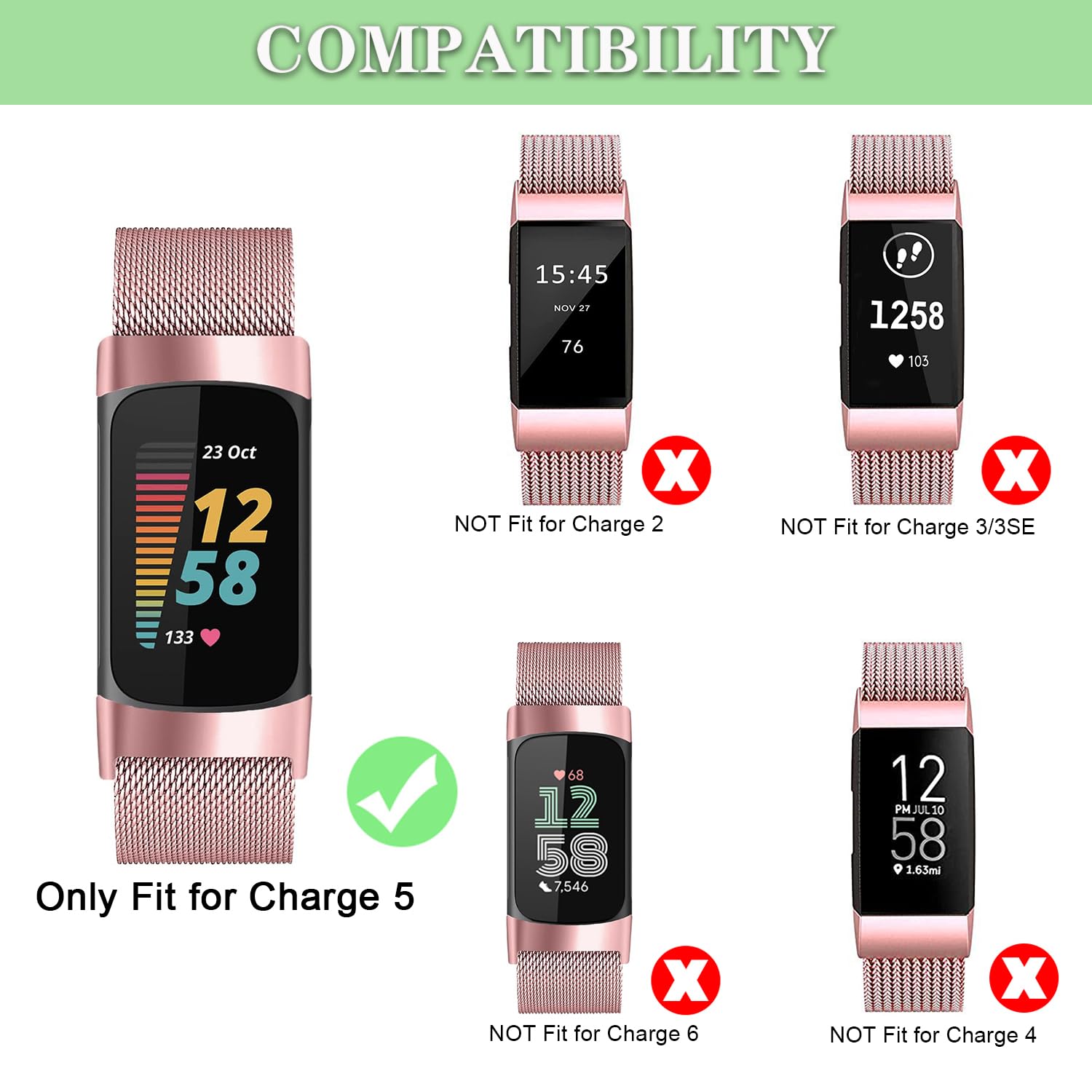 BOTNUW Metal Bands Compatible with Fit bit Charge 5 Bands for Women Men, Classic Stainless Steel Adjustable Replacement Straps for Fit bit Charge 5 Advanced Fitness & Health Trackers